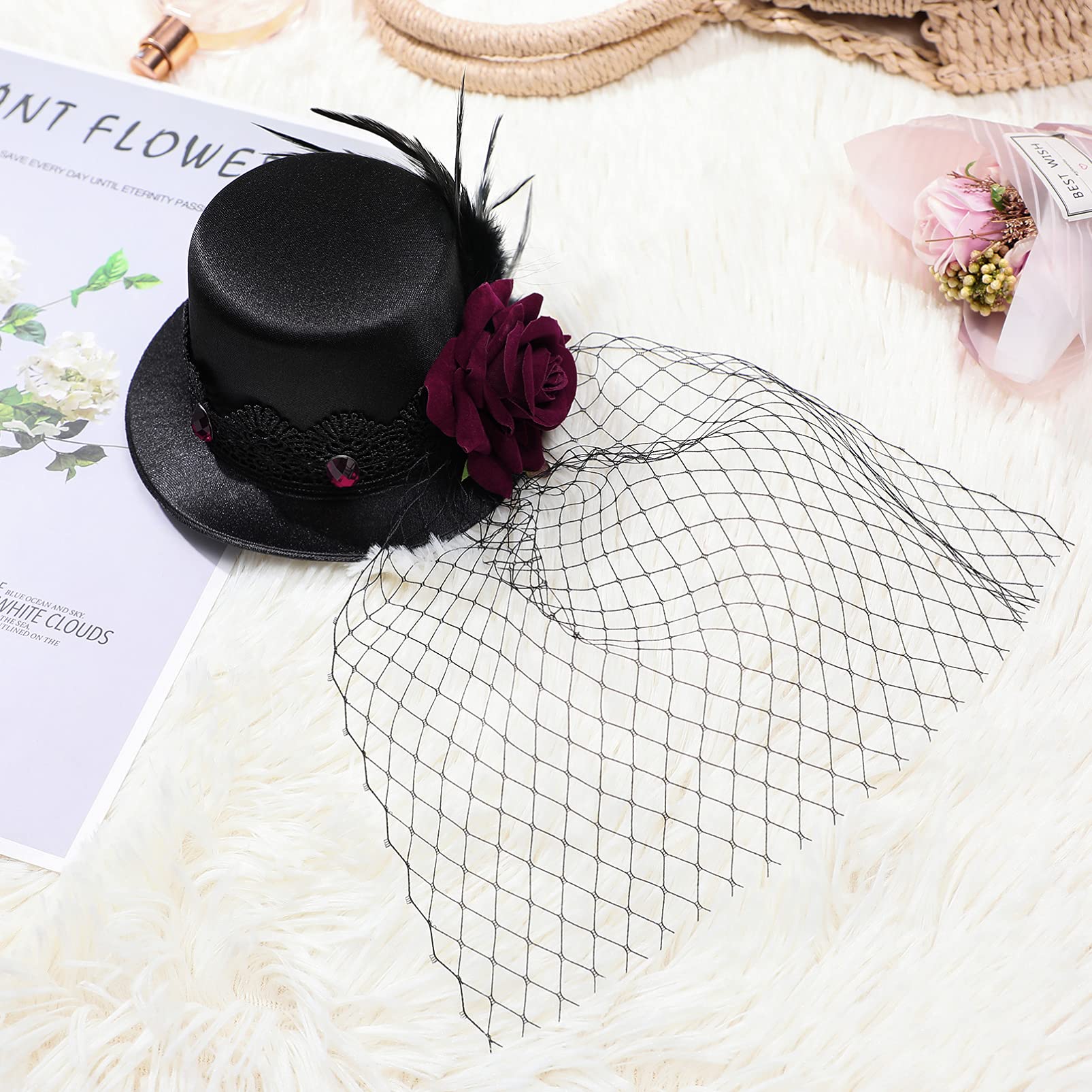 Beaupretty Mini Top Hat Hair Clip - Elegant Mesh Fascinator Hat Clip for Women, Girls | Perfect for Masquerade Balls, Halloween Costumes, Tea Parties & Cosplay Accessories