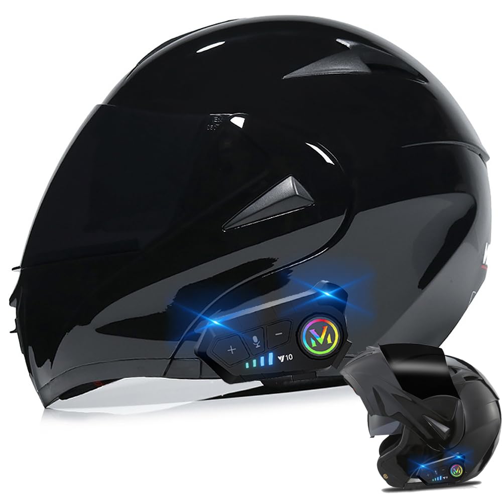 Bluetooth Modular Motorcycle Helmet - DOT Approved Flip Up Full Face Helmet with Dual Visor & Built-in Speakers/Mic for Men & Women (XS-XL) - Perfect for Commuting, Touring & Long Rides