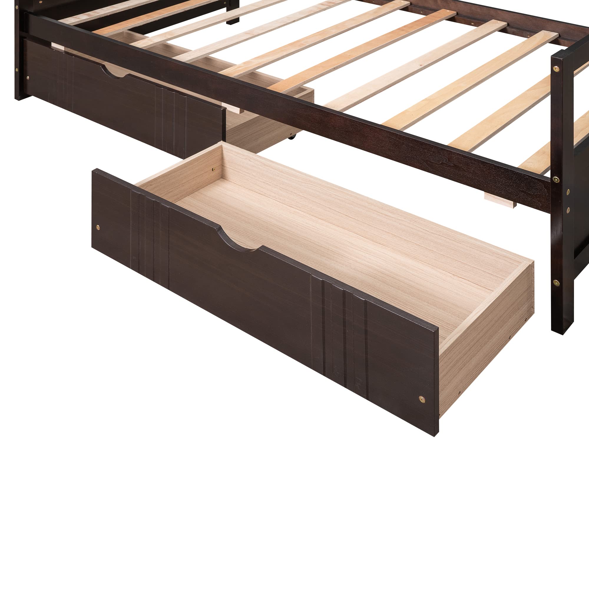 MERITLINE Twin Size Wood Daybed with Storage Drawers - Convertible Sofa Bed for Teens & Adults - Espresso Finish - Perfect for Small Bedrooms, Guest Rooms & Dorm Rooms