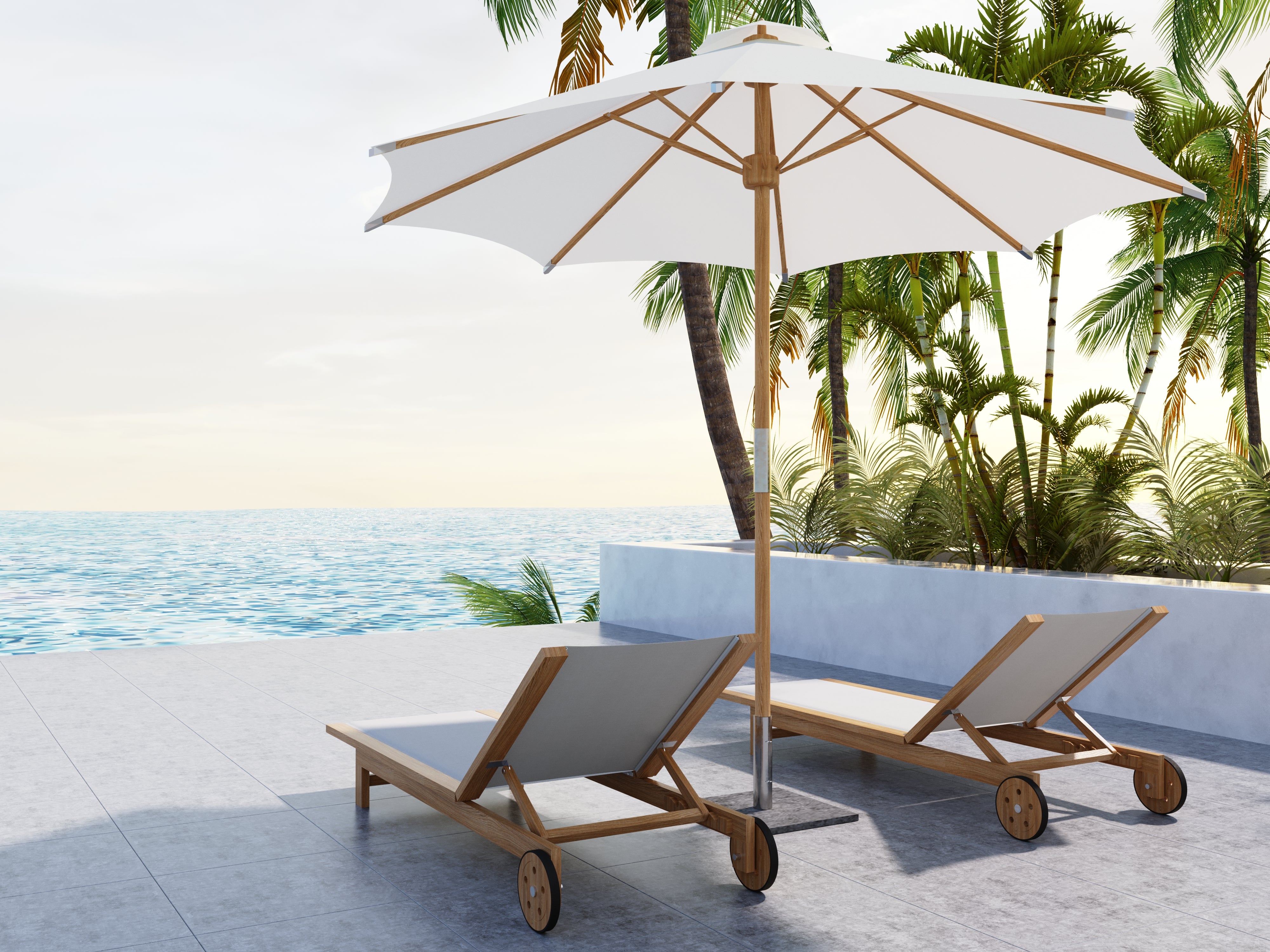 Premium White Elie Teak Outdoor Reclining Sun Lounger with Rear Wheels - Perfect for Poolside, Patio, Garden Relaxation and Sunbathing