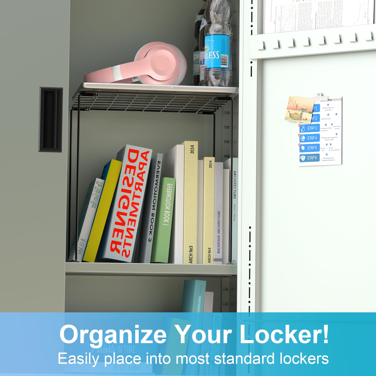 2-Pack Stackable Metal Locker Organizer Shelf - Black Space Saving Shelf for School Lockers, Office, Gym, Kitchen Cabinets & Under Sink Storage - Perfect for Organizing Books, Shoes & Toiletries