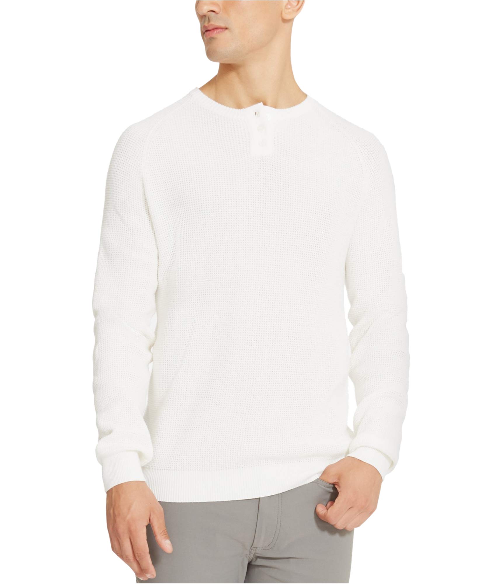 Kenneth Cole Men's Waffle Knit Henley Sweater - Soft Long Sleeve Pullover for Casual Wear & Fall Layering