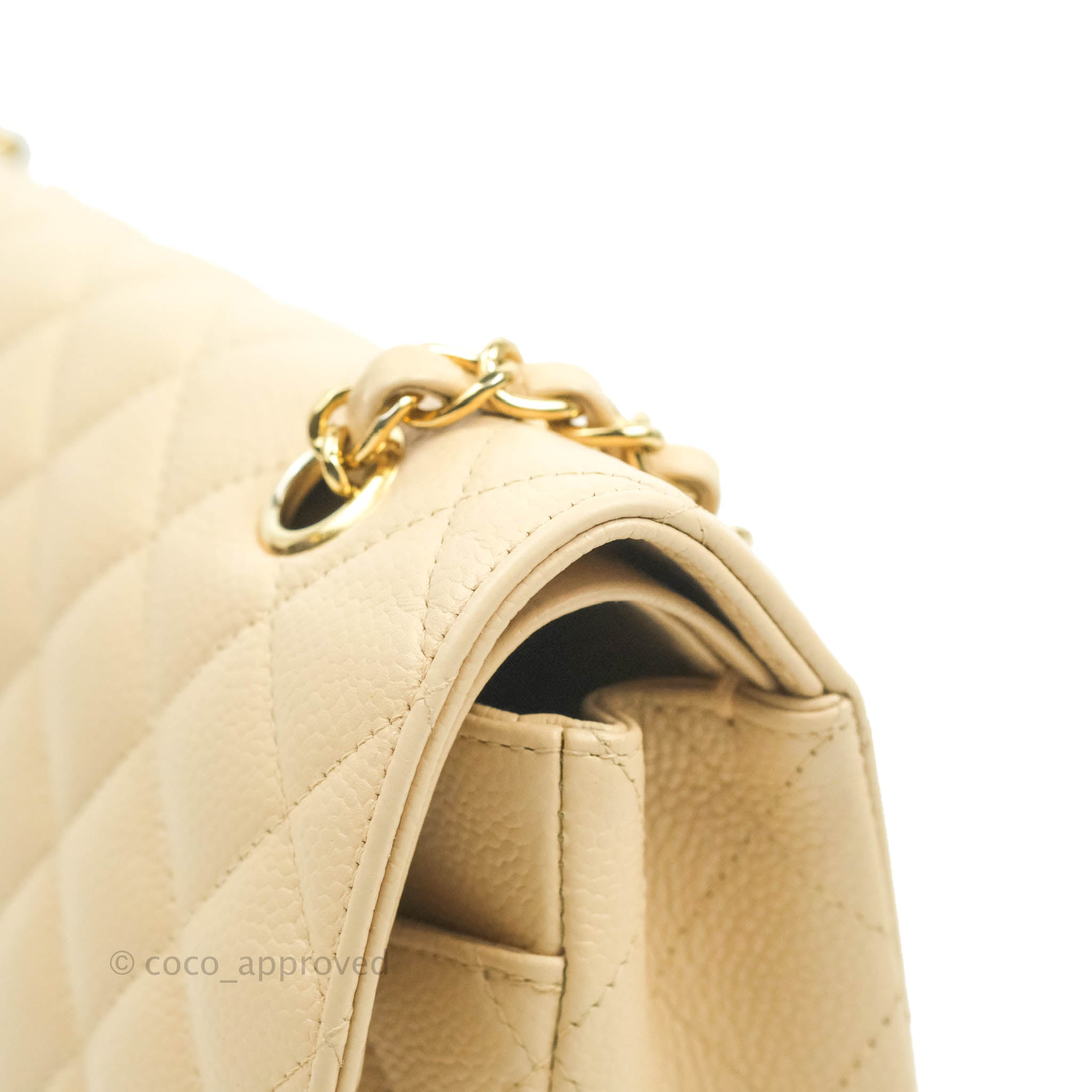 Chanel Classic Medium Double Flap Bag in Beige Caviar Leather with Gold Hardware - Luxury Designer Handbag for Women, Perfect for Work, Evening Events & Special Occasions