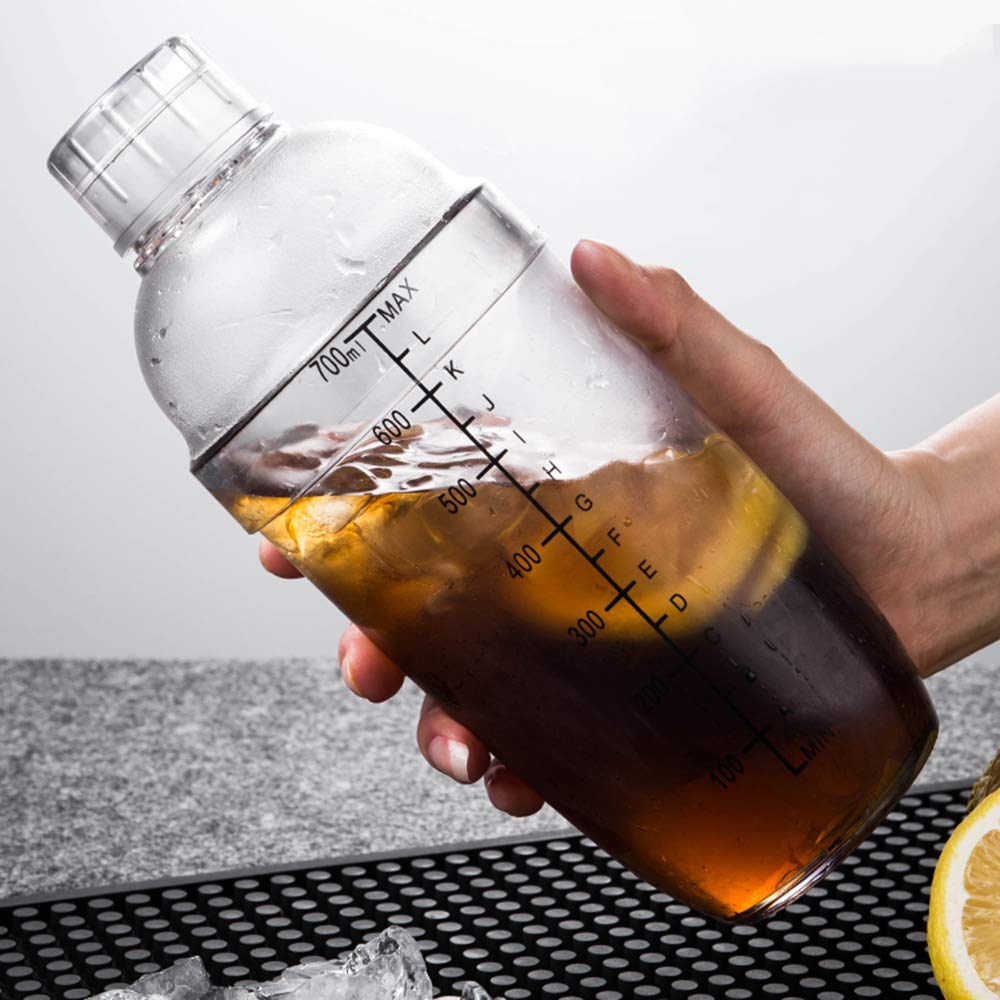 FEOOWV 24 oz Transparent Plastic Cocktail Shaker - Bar Tool with Measurement Scales for Mixing Boba Tea, Cocktails & Hand Drinks | Perfect for Home Bars, Parties & Professional Bartending