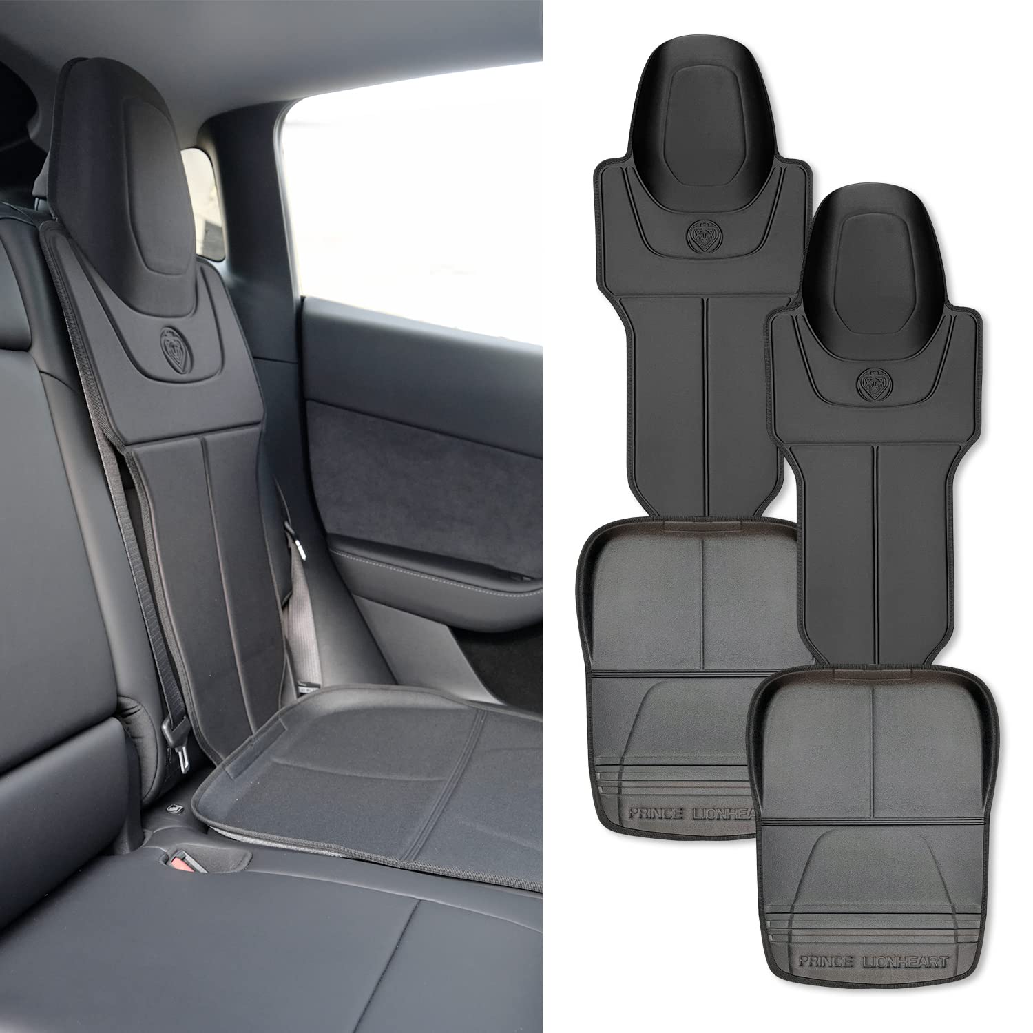 Prince Lionheart 2-Stage Car Seat Protector for Tesla Models S, 3, X & Y - Waterproof Seat Saver for Rear-Facing & Front-Facing Child Seats (Black, 2-Pack) | Perfect for Family Road Trips & Daily Commutes