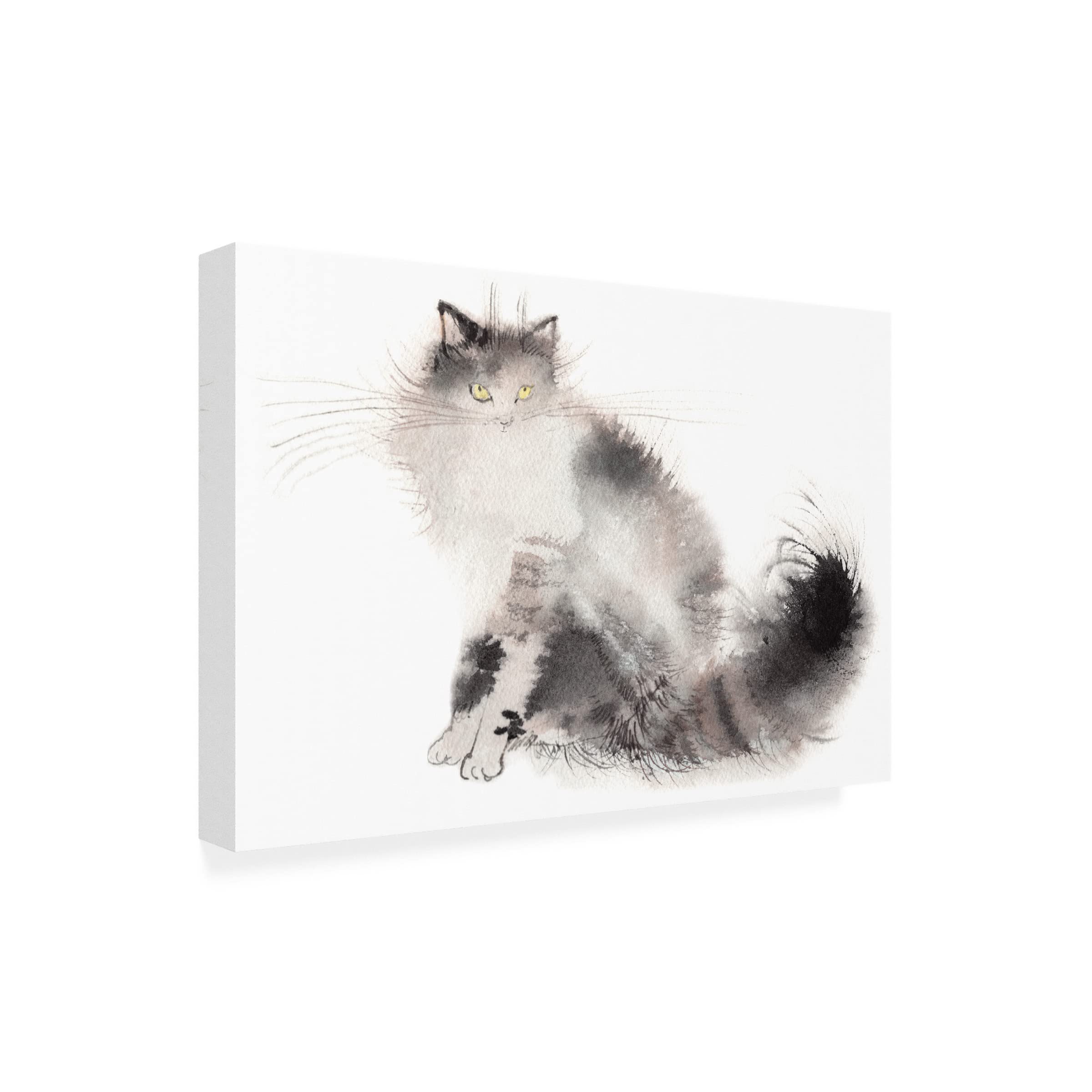 Trademark Fine Art 'Fluffy 2' Canvas Wall Art by Elena Bolgova - Hand-Painted Cat Portrait for Living Room, Bedroom & Office Decor