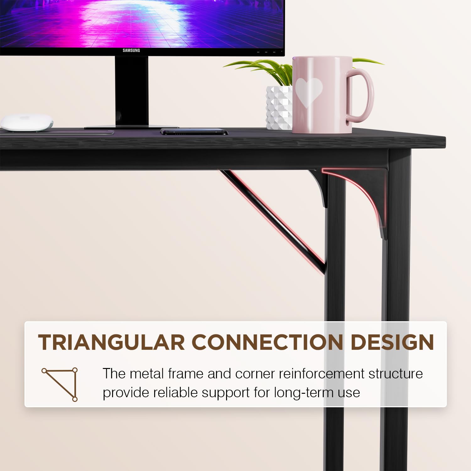 47 Inch Computer Gaming Desk - Modern Simple Style Wood & Metal Workstation for Home Office, Writing, Art & PC Use - Black (PayLessHere) | Perfect for Small Spaces, Online Classes & Remote Work