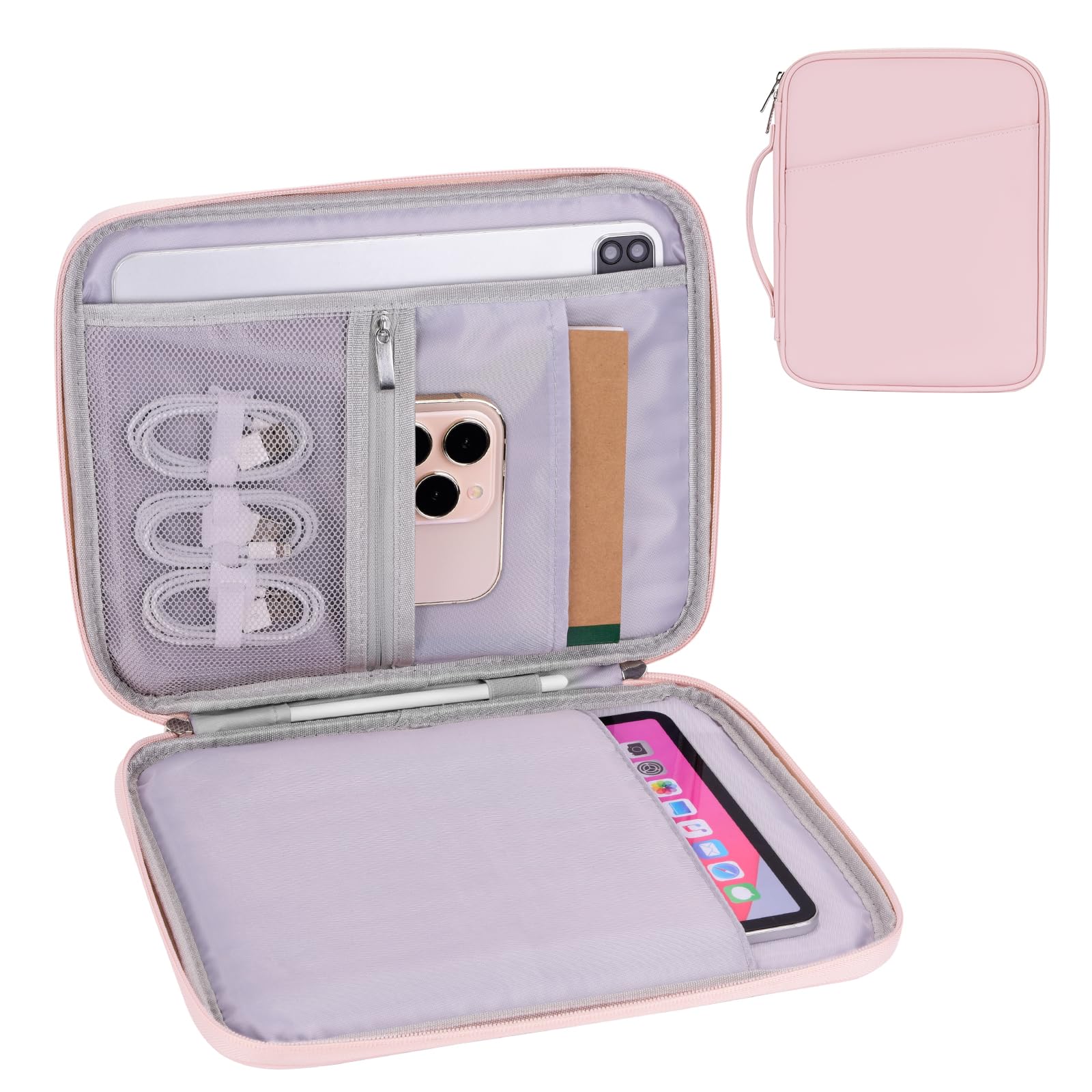 Premium 9-11 Inch Tablet Bag for Women - Padded Protective Sleeve Case Compatible with iPad Pro 11 (M4), iPad 10.9 (10th Gen), iPad Air 11 (M2), Samsung Galaxy Tab S9/S8 (PU Leather, Pink) - Perfect for Work, Travel & School Accessories