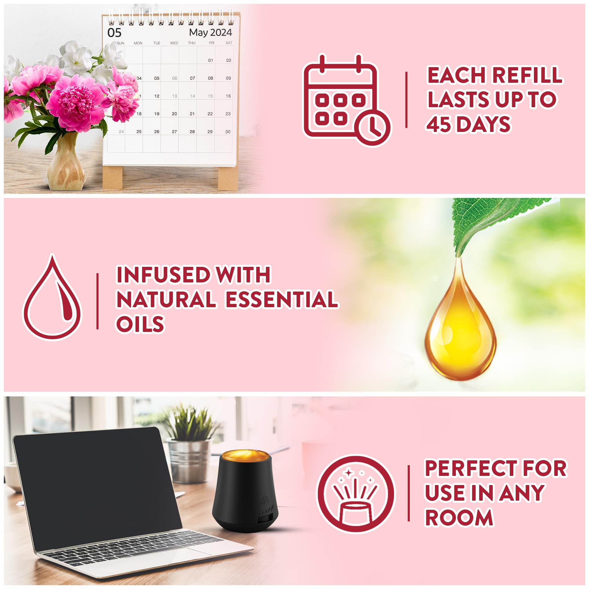 Airwick Essential Mist Automatic Fragrance Diffuser Refill, Peony & Jasmine Scent - 20ml | Natural Essential Oil Air Freshener Refill for Home & Office | Long-Lasting Aroma for Living Room, Bedroom, Bathroom & Car
