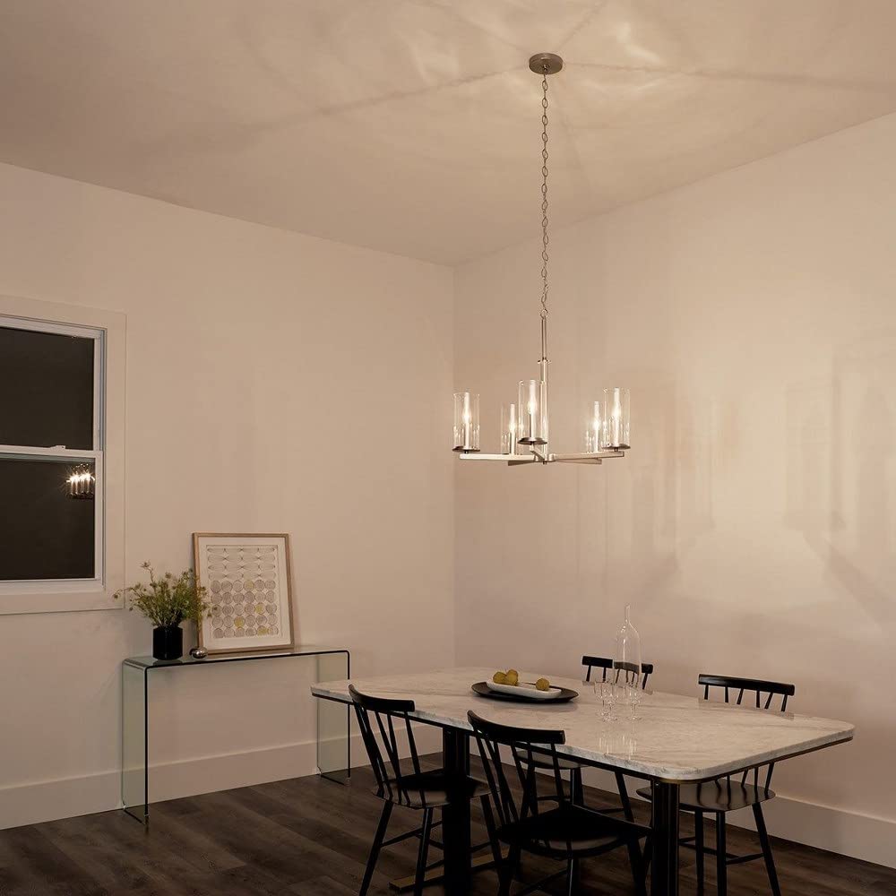 5-Light Modern Minimalist Chandelier with Clear Glass Shades - Black Finish for Dining Room, Living Room, or Bedroom Lighting