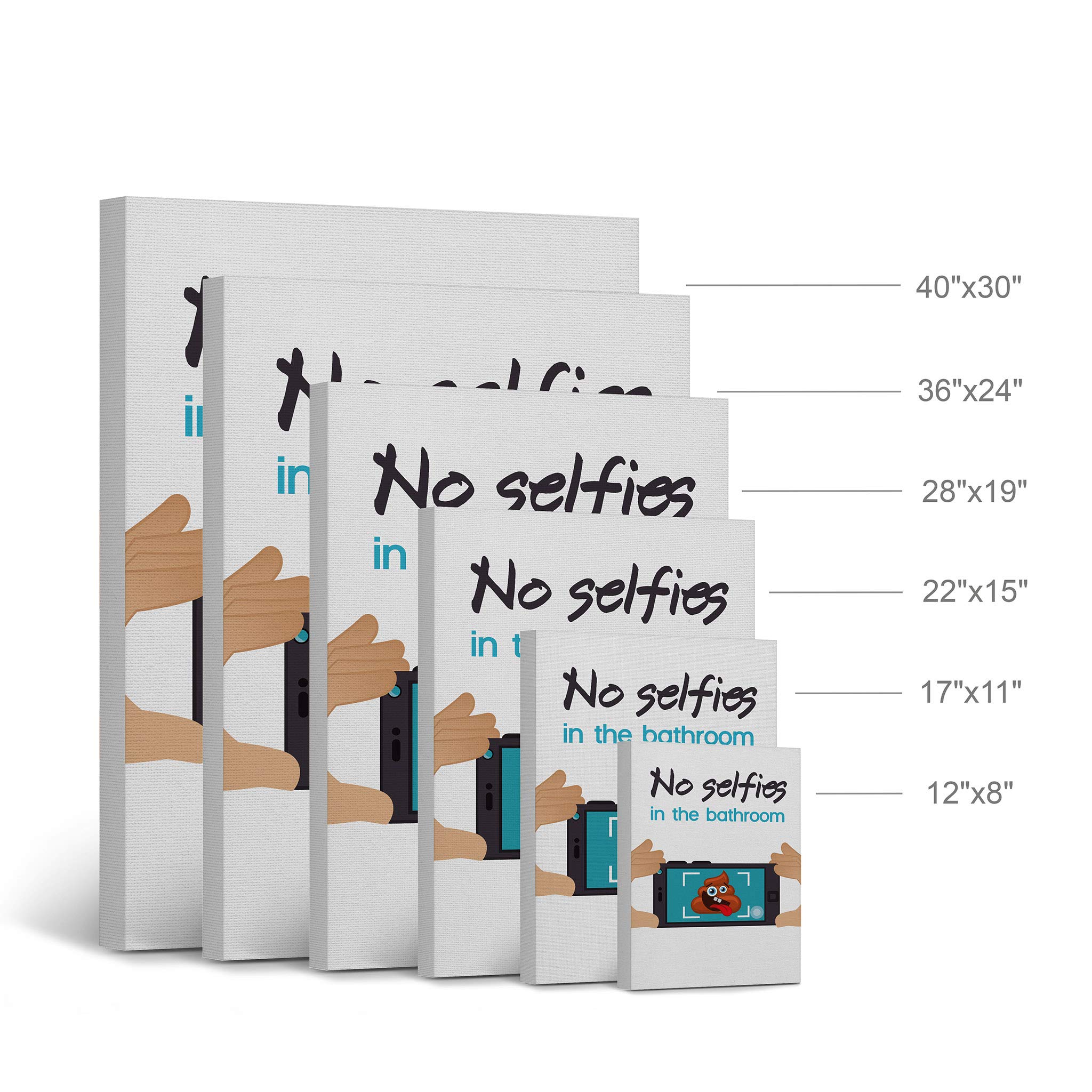 Smile Art Design 'No Selfies in the Bathroom' Funny Quote Canvas Print - 36x24 Inch Bathroom Wall Decor, Toilet Humor Sign, Ready to Hang Home Art Made in USA - Perfect for Powder Rooms, Guest Baths & Funny Housewarming Gifts