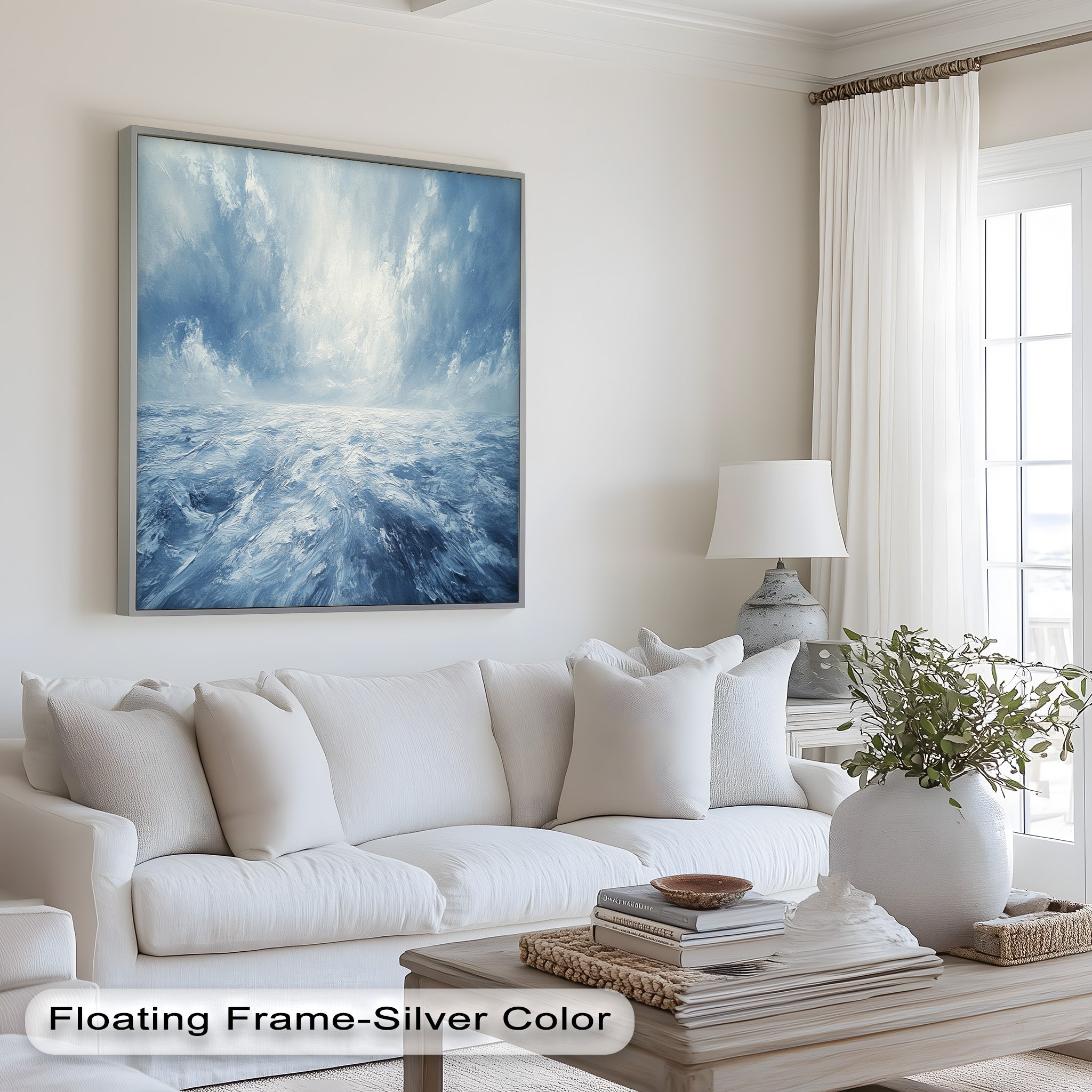 Blue Coastal Wall Art - Abstract Ocean Seascape Oil Painting for Beach House Decor | Handmade Canvas Artwork | Coastal Living Room & Bedroom Wall Decor