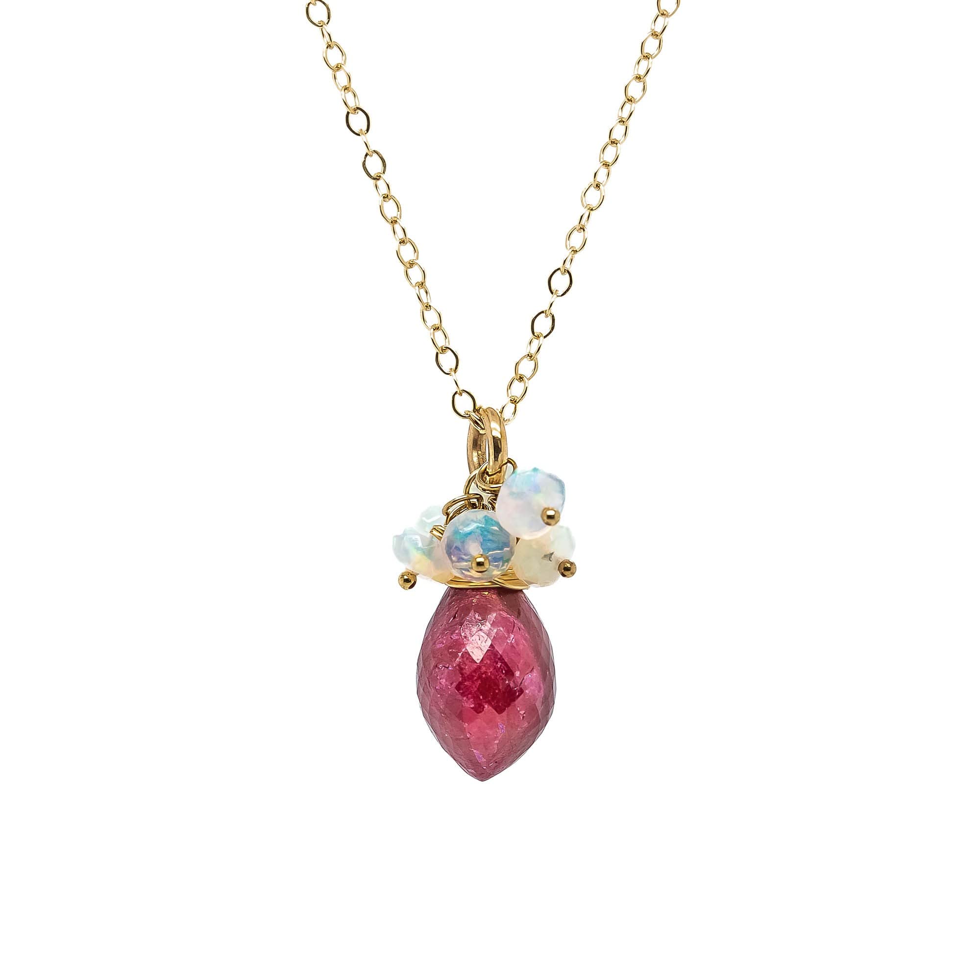 Genuine Ethiopian Opal & Ruby Teardrop Pendant Necklace for Women - October Birthstone Jewelry - Elegant Gift for Birthday, Anniversary & Special Occasions