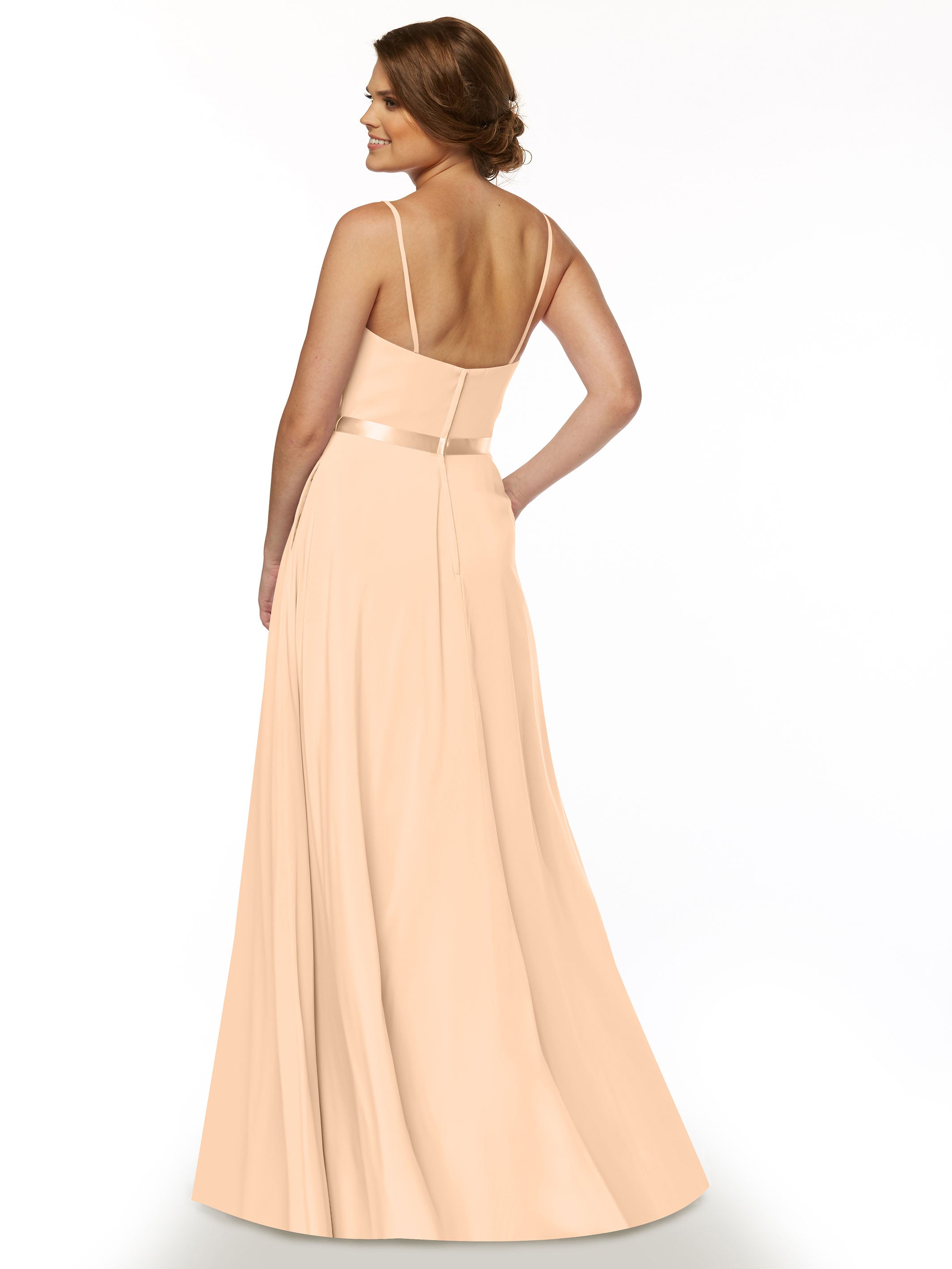 Elegant 80112 Spaghetti Strap Stretch Chiffon A-Line Bridesmaid Dress with Adjustable Sash - Perfect for Weddings, Formal Events & Special Occasions