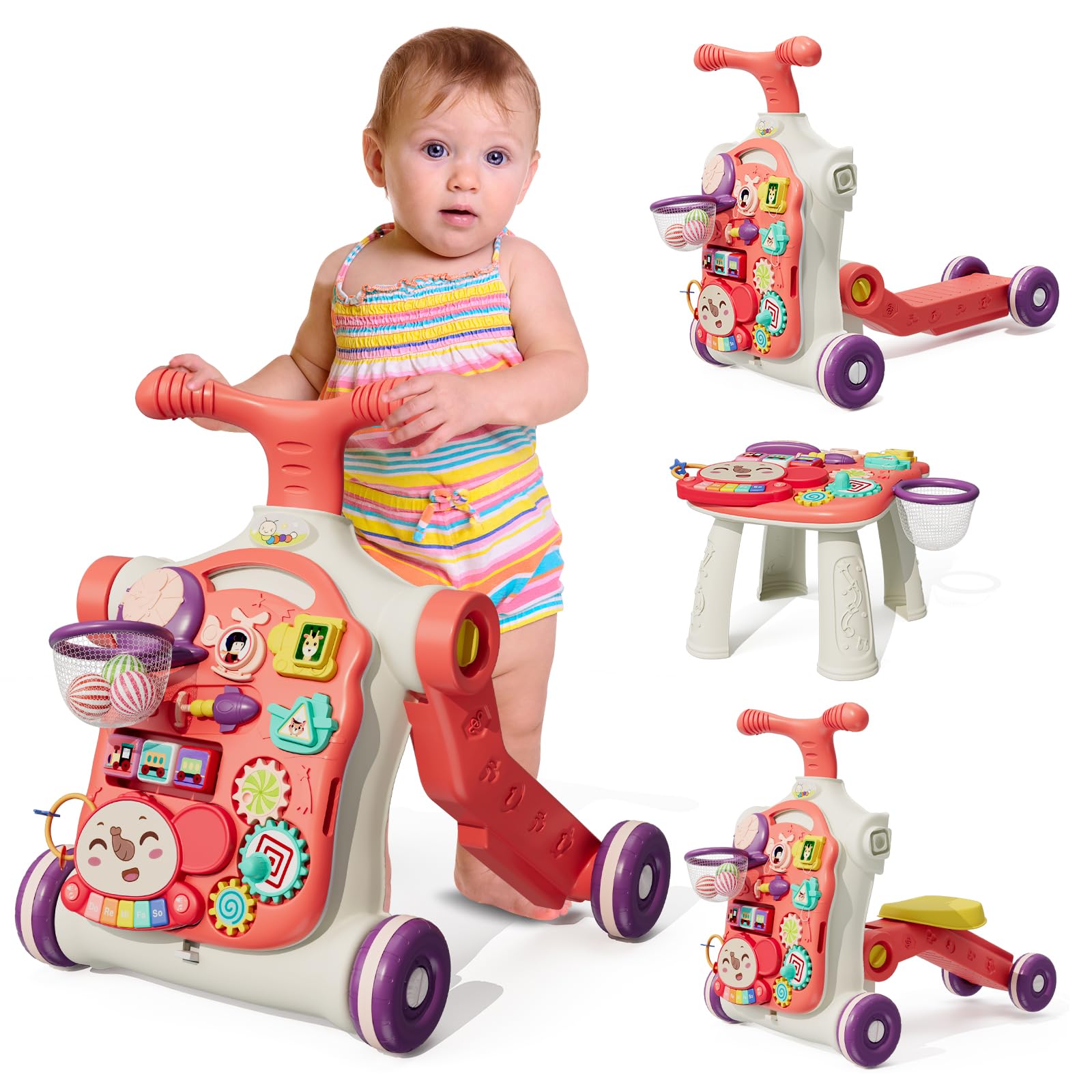 5-in-1 Baby Walker & Activity Center - Learning to Walk Toy for Girls 12+ Months, Perfect Gift for Toddlers - Play & Learn at Home