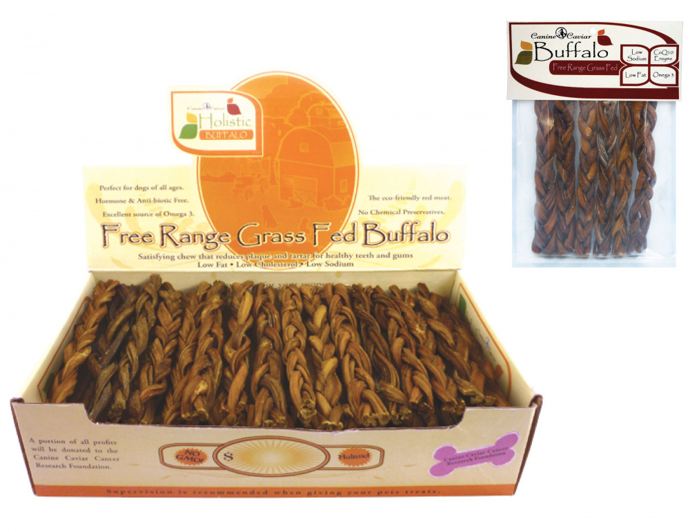 Canine Caviar Buffalo Braided Stix - All-Natural Grain-Free Dog Treats for Training & Dental Health - Perfect for Small, Medium & Large Dogs - High-Protein Chews for Puppies & Adult Dogs - Great for Outdoor Adventures & Indoor Playtime