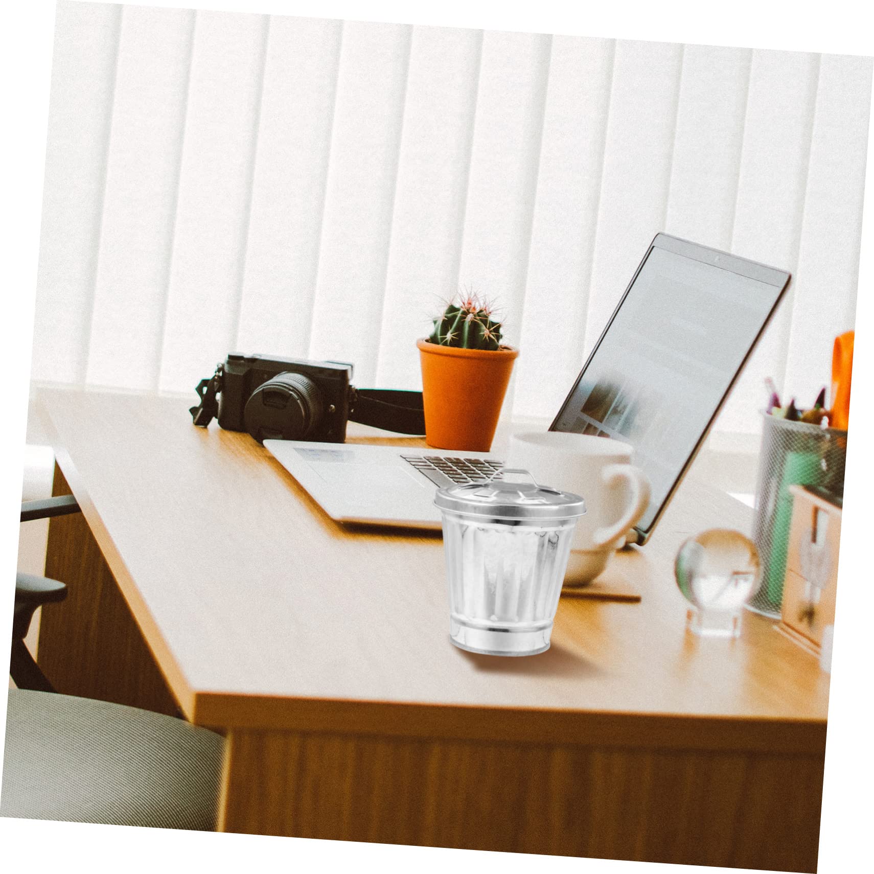 Galvanized Metal Trash Can - Sturdy Tin Bucket for Office & Home Use, Desktop Wastebasket for Paper, Recycling & Small Trash Disposal