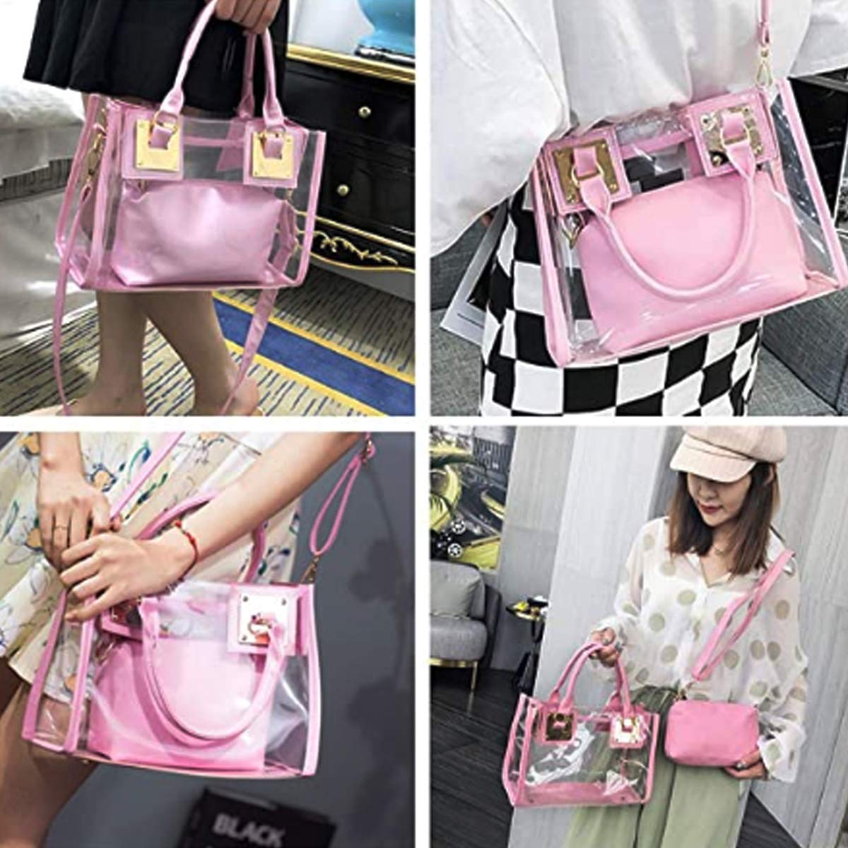 Women's 2-Piece PVC Clear Tote Bag Set - Shoulder & Handbag for Daily Use