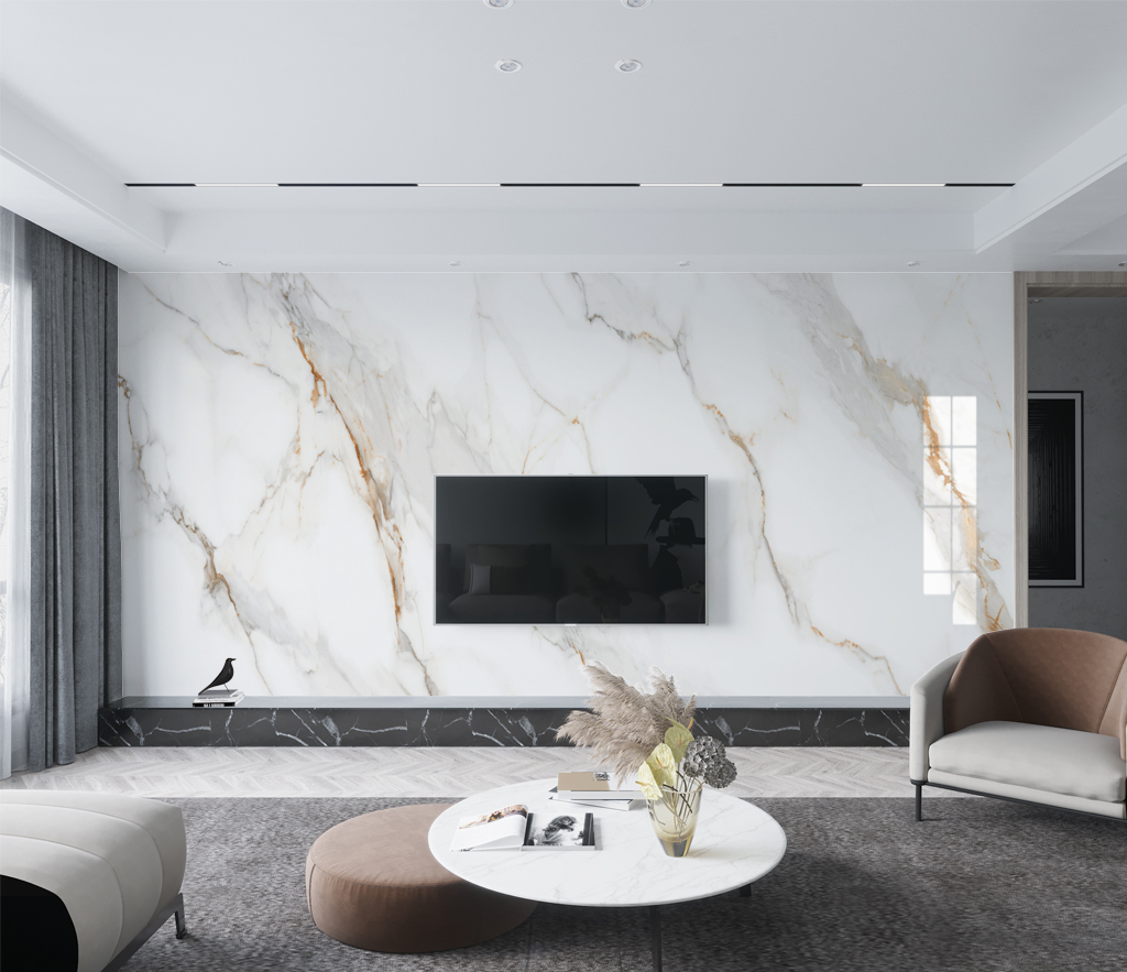 White Lines Stone Design Marble Wallpaper Murals - Peel and Stick Wallpaper for Living Room, Bedroom, Kitchen Decor