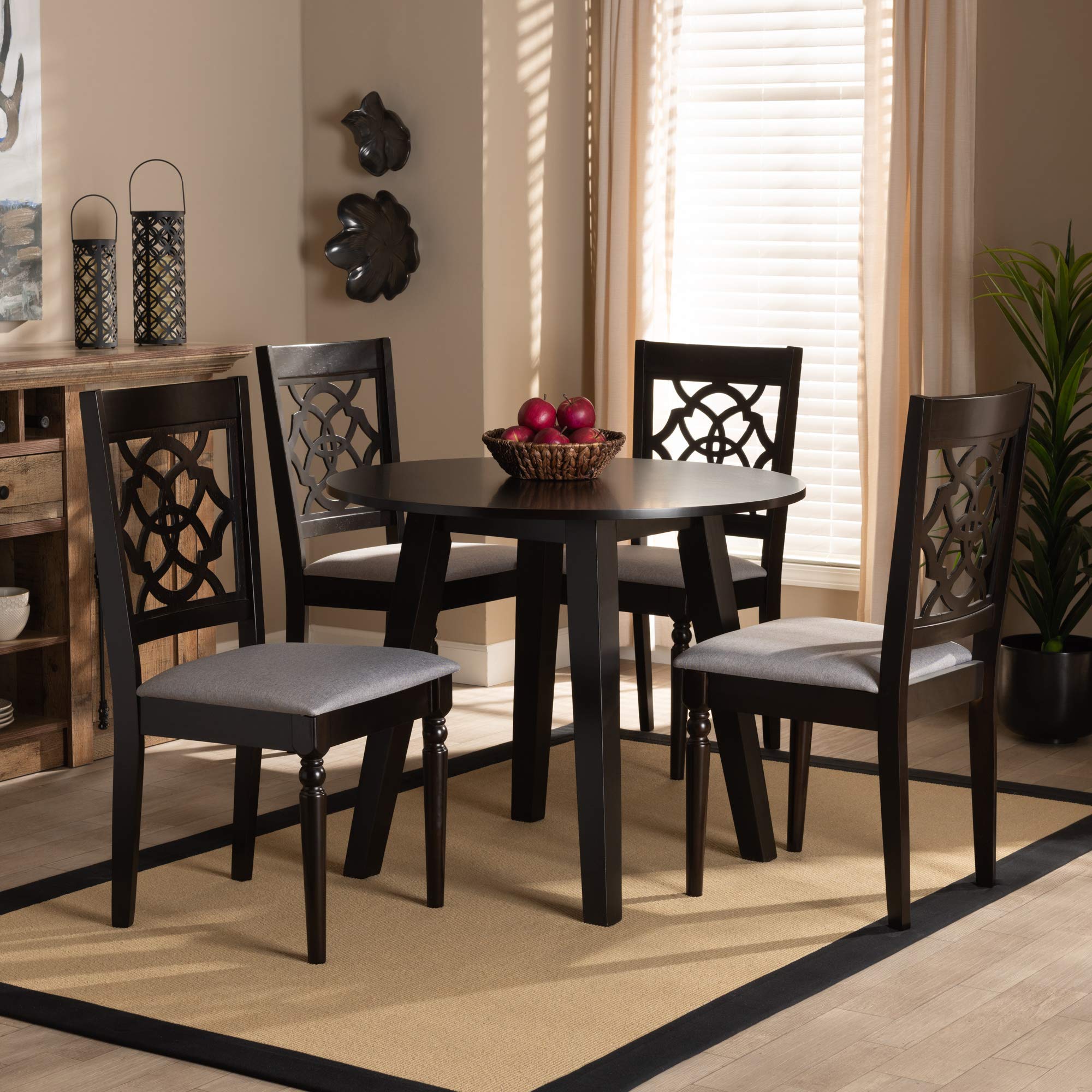 Baxton Studio Modern Dining Table Set with 4 Chairs - Grey & Dark Brown Wood Finish for Kitchen, Dining Room, or Small Space