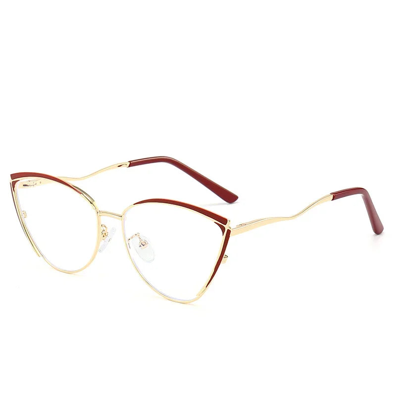 Stylish Aror Women's Square Cat Eye Glasses - Full Rim Metal Frame Eyewear 49719 for Work, Reading & Fashion Accessories