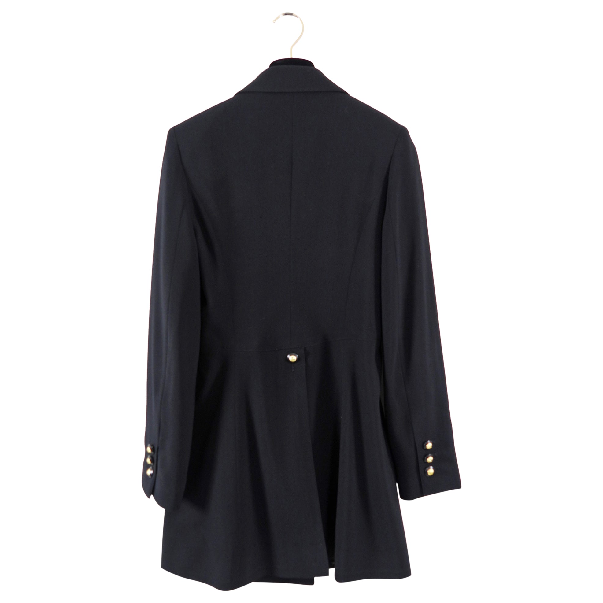 Chanel 98P Black Wool Fitted Long Blazer with Gold CC Buttons - Women's Size FR36 / US4 - Perfect for Business Meetings & Formal Events