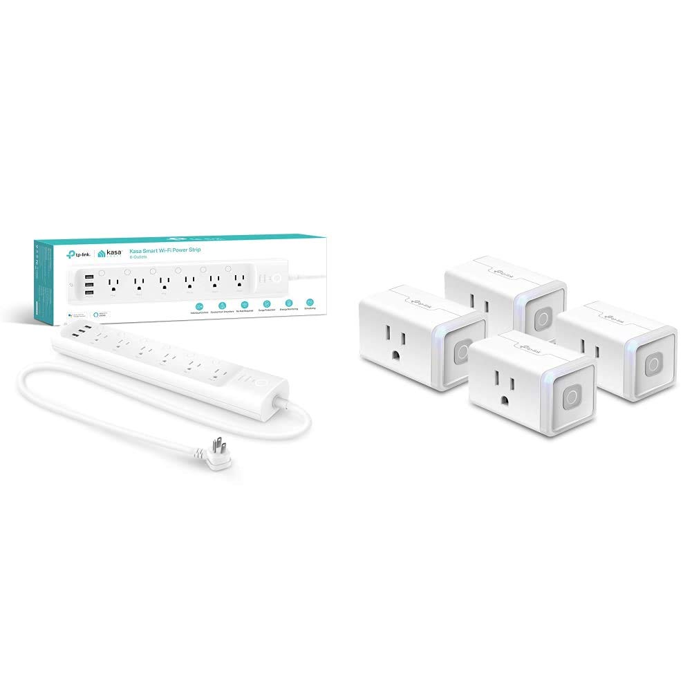 Kasa Smart Plug Power Strip HS300 & Smart Plug HS103P4 Bundle - WiFi Outlet for Remote Control | Smart Home Automation for Lamps, Fans & Electronics | Works with Alexa & Google Assistant