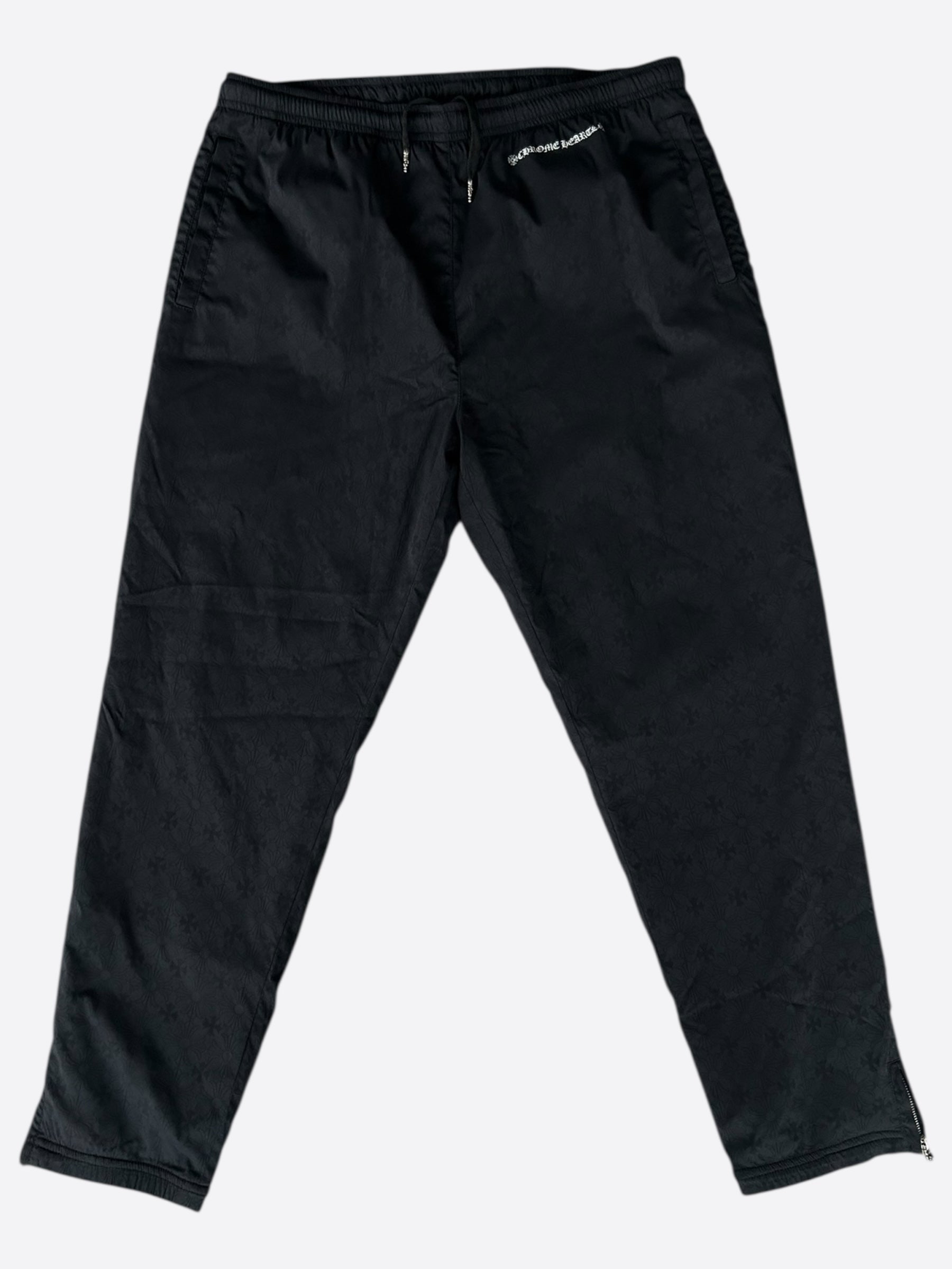 Chrome Hearts Black Cross Jacquard Track Pants for Men - Stylish Gothic Streetwear Joggers with Cross Design | Perfect for Casual Wear, Gym, and Hip-Hop Fashion