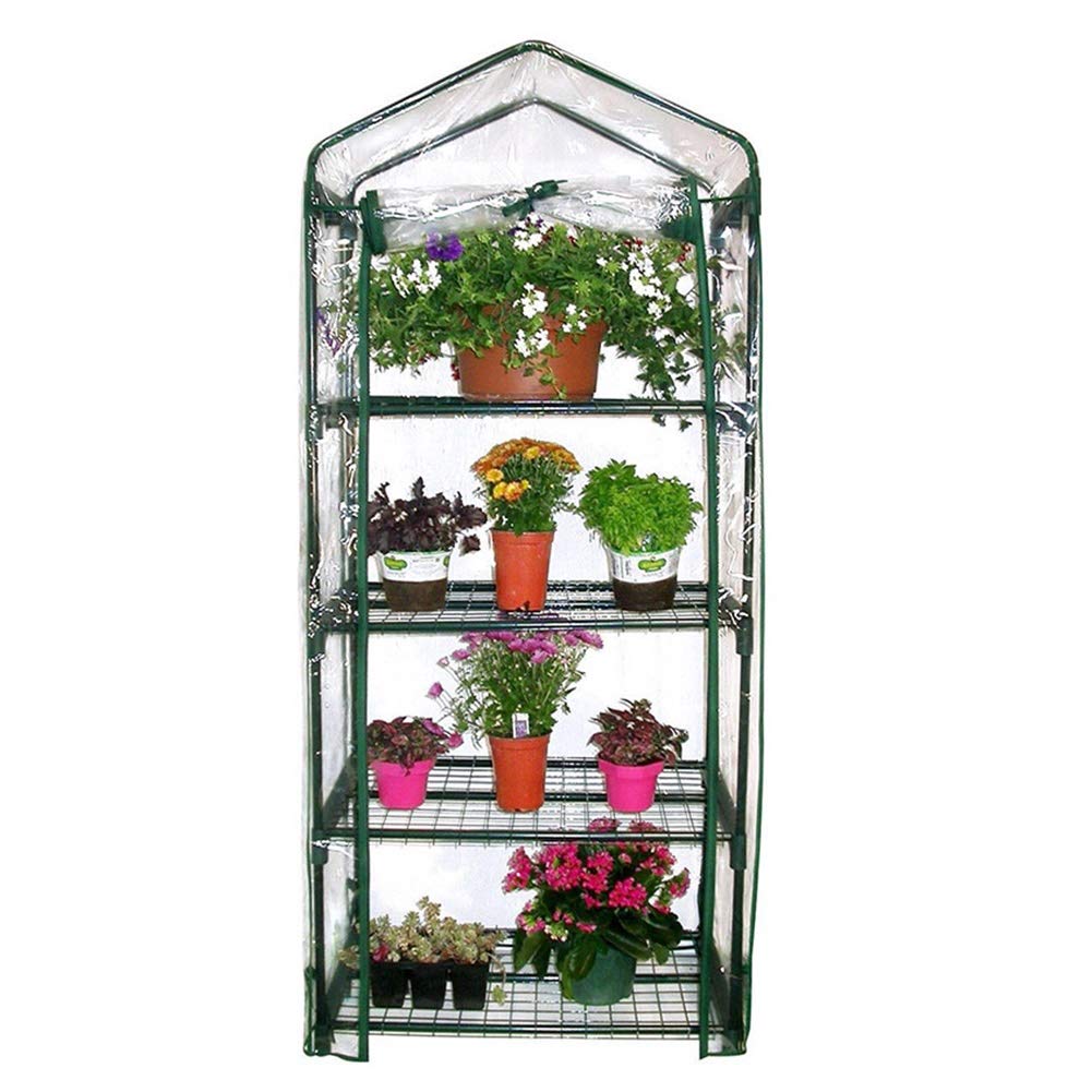 LSM Greenhouse Mini 4-Tier with Zipper & Roll-Up Door - Indoor/Outdoor Windproof & Waterproof Plant Shelter with Sturdy Shelves - Perfect for Seed Starting, Herb Gardening & Protecting Plants from Harsh Weather