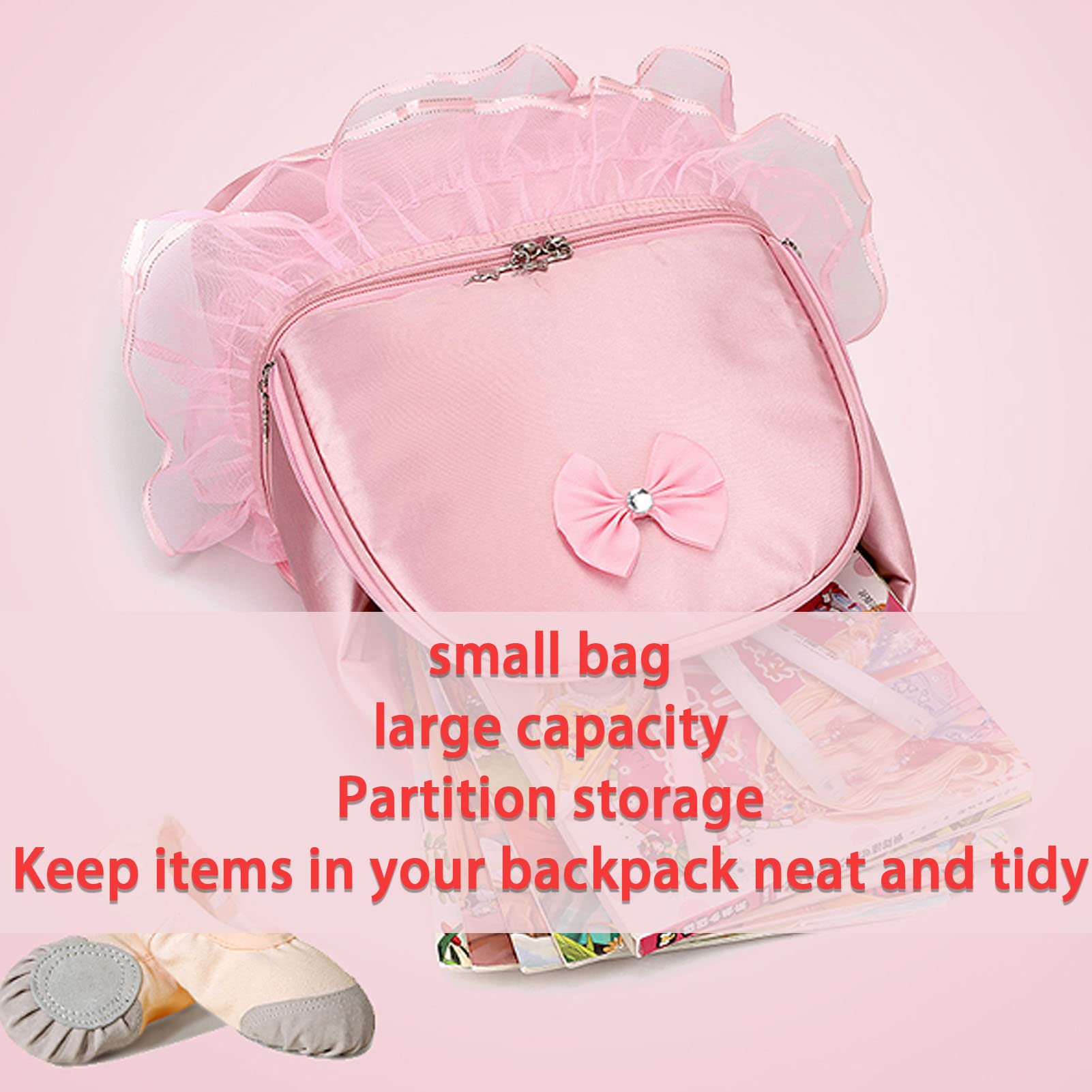 Yitengteng Pink Ballet Backpack for Girls - Lightweight Dance Bag with Separate Shoe Compartment, Ideal for Ballet, Gymnastics, Latin Dance, Yoga, and Toddler Activities