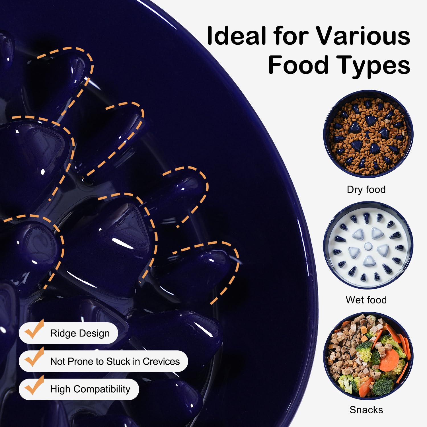 Sted Ceramic Slow Feeder Dog Bowl for Medium & Large Breeds - Puzzle Food Bowl with Non-Slip Silicone Base in Maze Blue - Helps Slow Down Fast Eaters & Prevent Bloat - Perfect for Mealtime Training & Portion Control