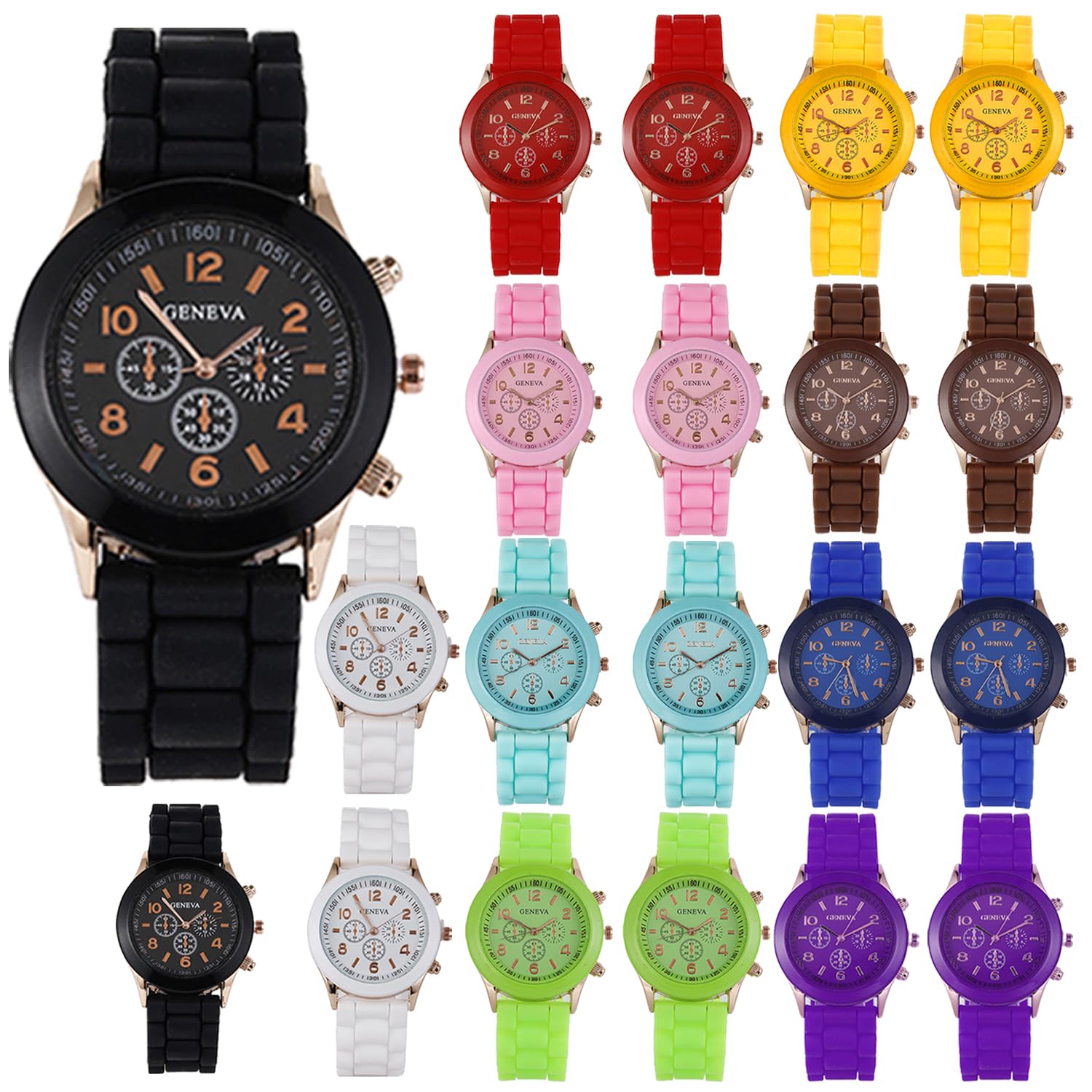 Wholesale Pack of 10 Assorted Color Silicone Jelly Watches for Women & Men - Unisex Waterproof Fashion Watch for Sports, Swimming & Casual Wear