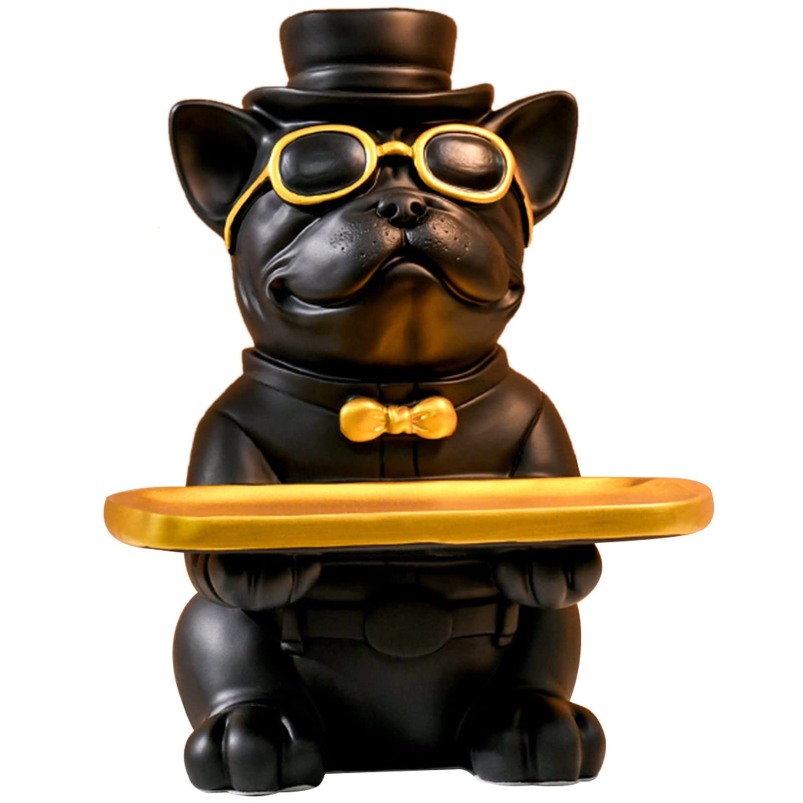 JKGHK Black Resin Storage Statue - Elegant Gentleman Dog Sculpture with Tray | Modern Home & Office Decoration | Desktop Organizer for Jewelry, Keys, Candy | Perfect Gift for Pet Lovers & Home Decor Enthusiasts