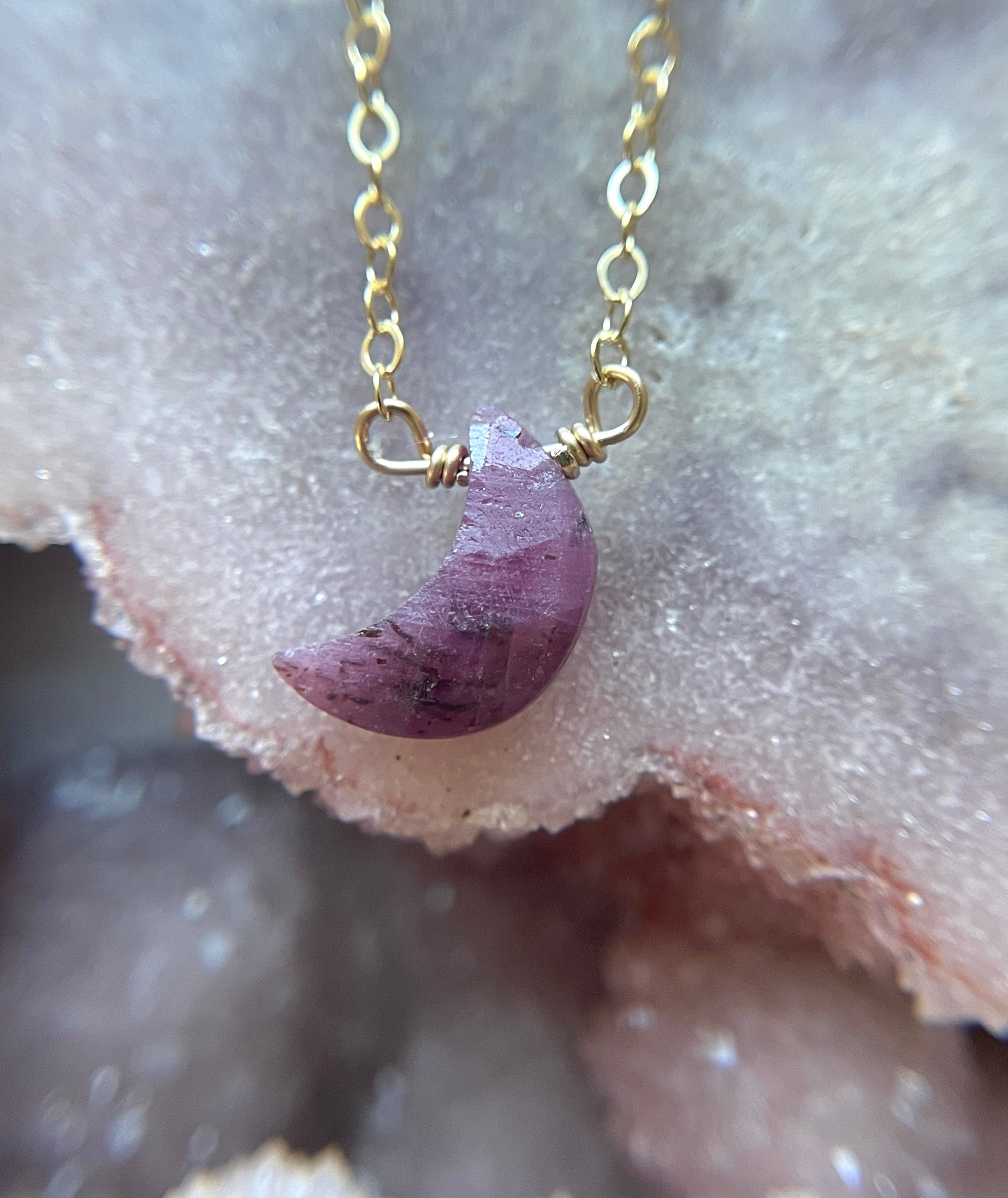 Tiny Ruby Moon Crystal Necklace – Elegant Sterling Silver Pendant for Women | Perfect Gift for Valentine’s Day, Anniversary & Special Occasions | Boho Chic Jewelry for Everyday Wear & Spiritual Healing