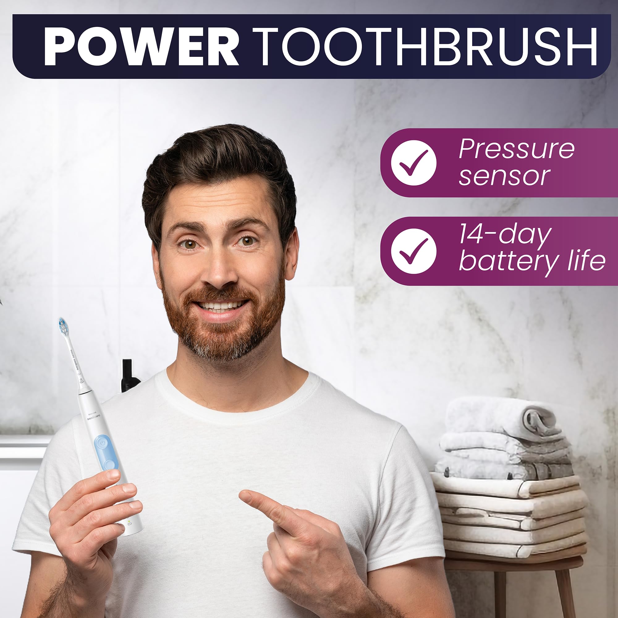 Philips Sonicare ProtectiveClean 6100 Rechargeable Electric Toothbrush with Pressure Sensor & Plaque Control Brush Head - Professional Sonic Toothbrush for Whitening, Gum Health & Deep Cleaning - Perfect for Travel, Home & Daily Oral Care