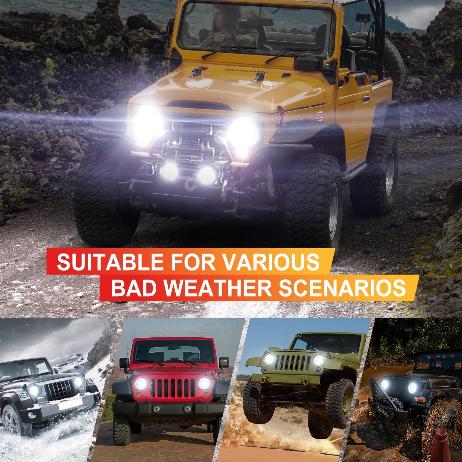 7 Inch LED Headlights for Jeep Wrangler JK JKU TJ CJ - DRL Start-up Gradient Welcome Halo, High/Low Beam with Turn Signal (H6024) - Perfect for Off-Roading & Night Driving