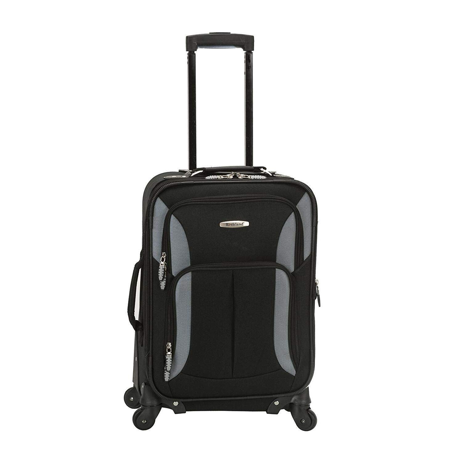 Rockland Pasadena 20-Inch Carry-On Softside Spinner Wheel Luggage - Lightweight Expandable Suitcase for Travel, Black/Gray | Perfect for Business Trips & Weekend Getaways