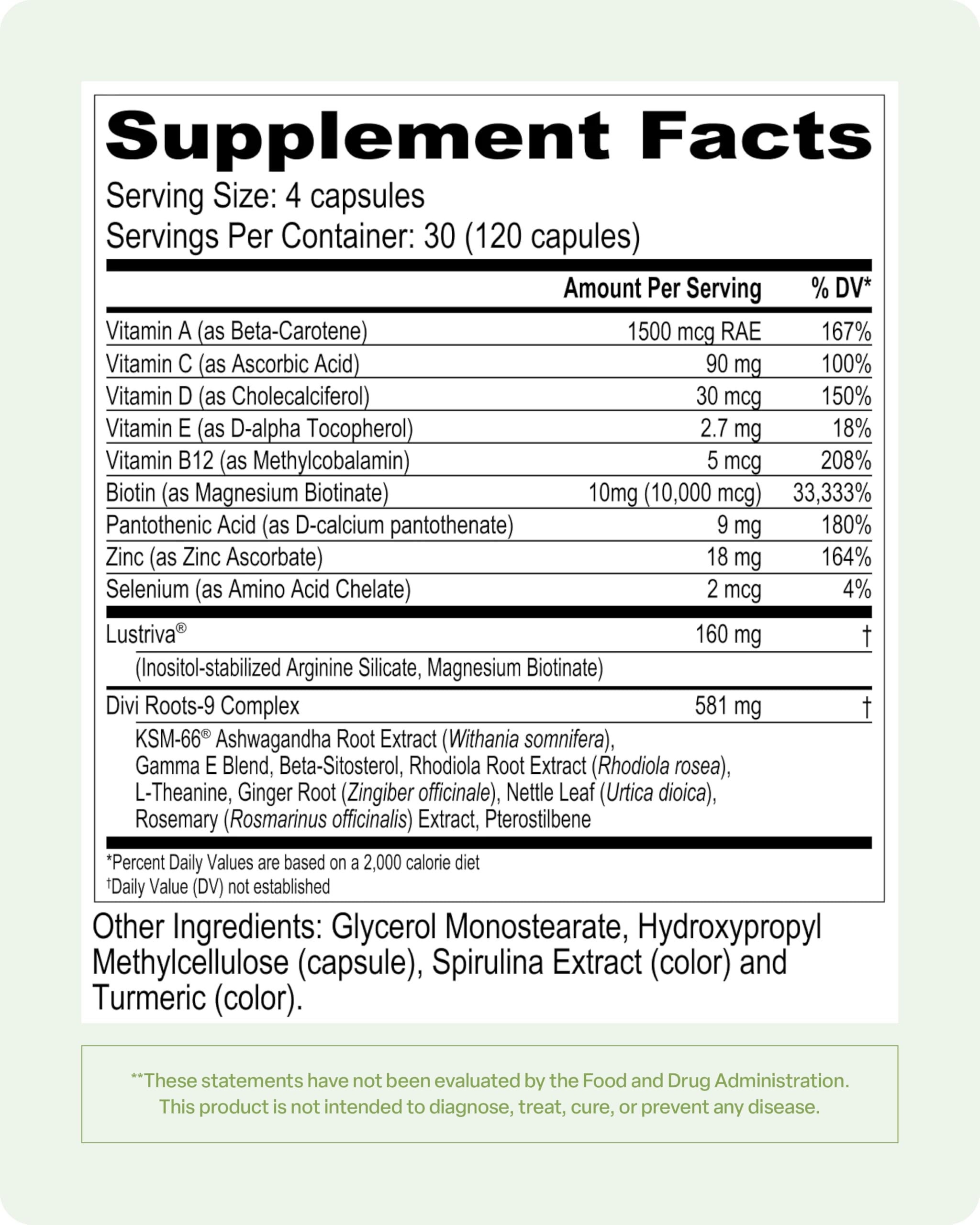 Divi Hair Growth Vitamins for Women & Men - Clean, Science-Backed Formula for Stronger, Healthier Hair & Scalp - 120 Capsules (30 Day Supply) - Perfect for Thinning Hair, Hair Loss & Daily Hair Care Routine