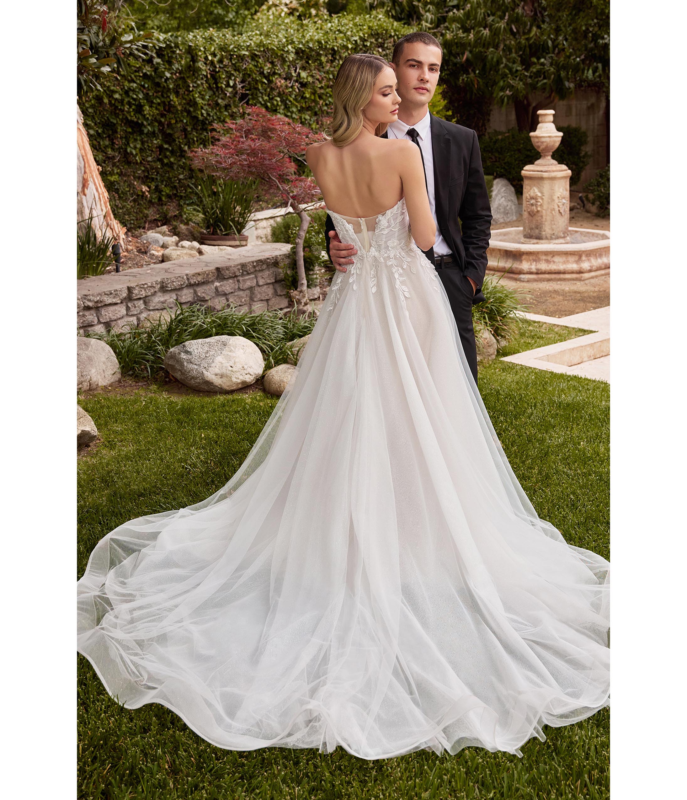 Ladivine by Cinderella Divine Off White Floral Strapless Wedding Dress with Gloves - Elegant Bridal Gown for Romantic Ceremonies & Photoshoots