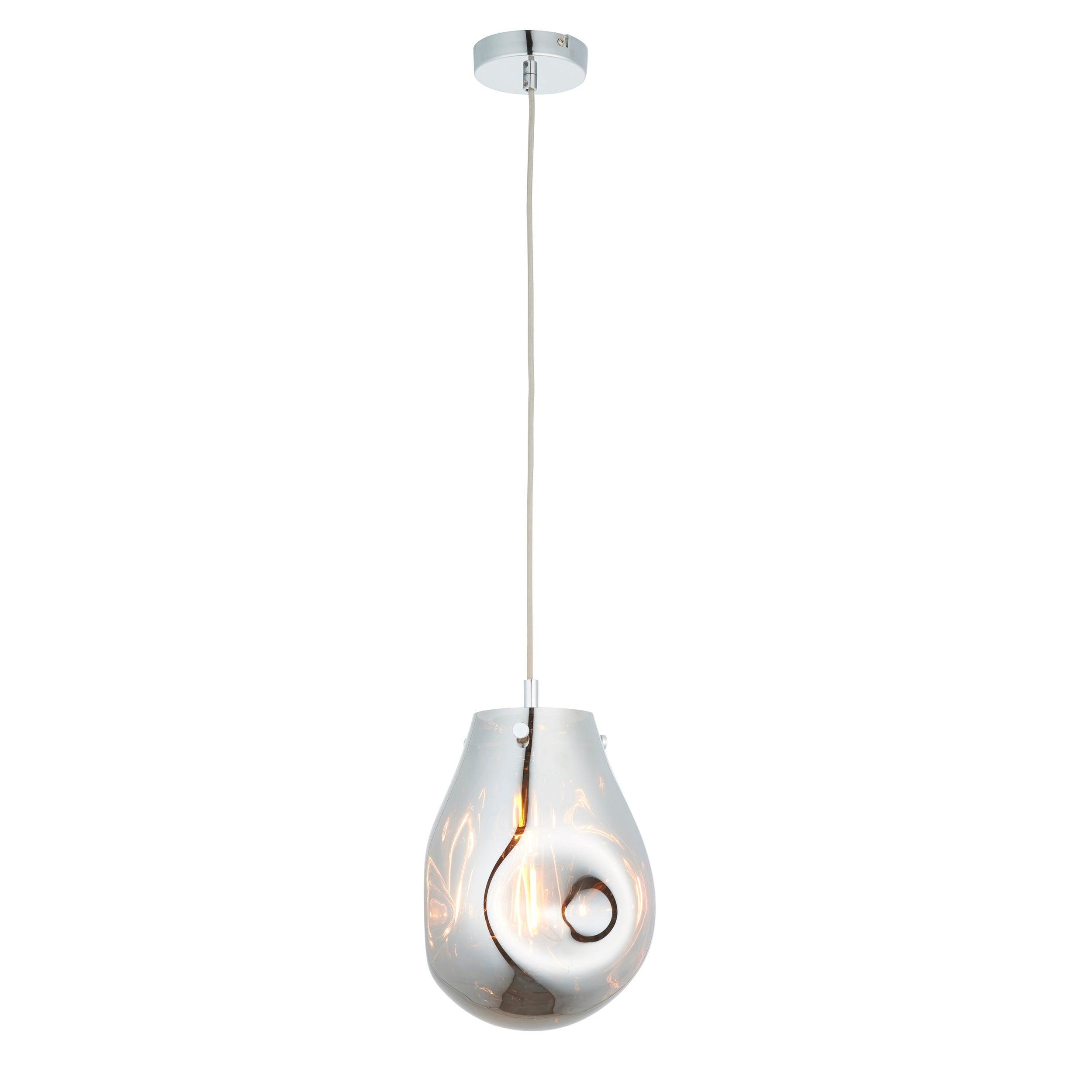 Modern Chrome Glass Pendant Light for Kitchen Island, Dining Room & Bedroom | Dimmable LED Ceiling Fixture | Elegant Metallic Finish for Home Decor