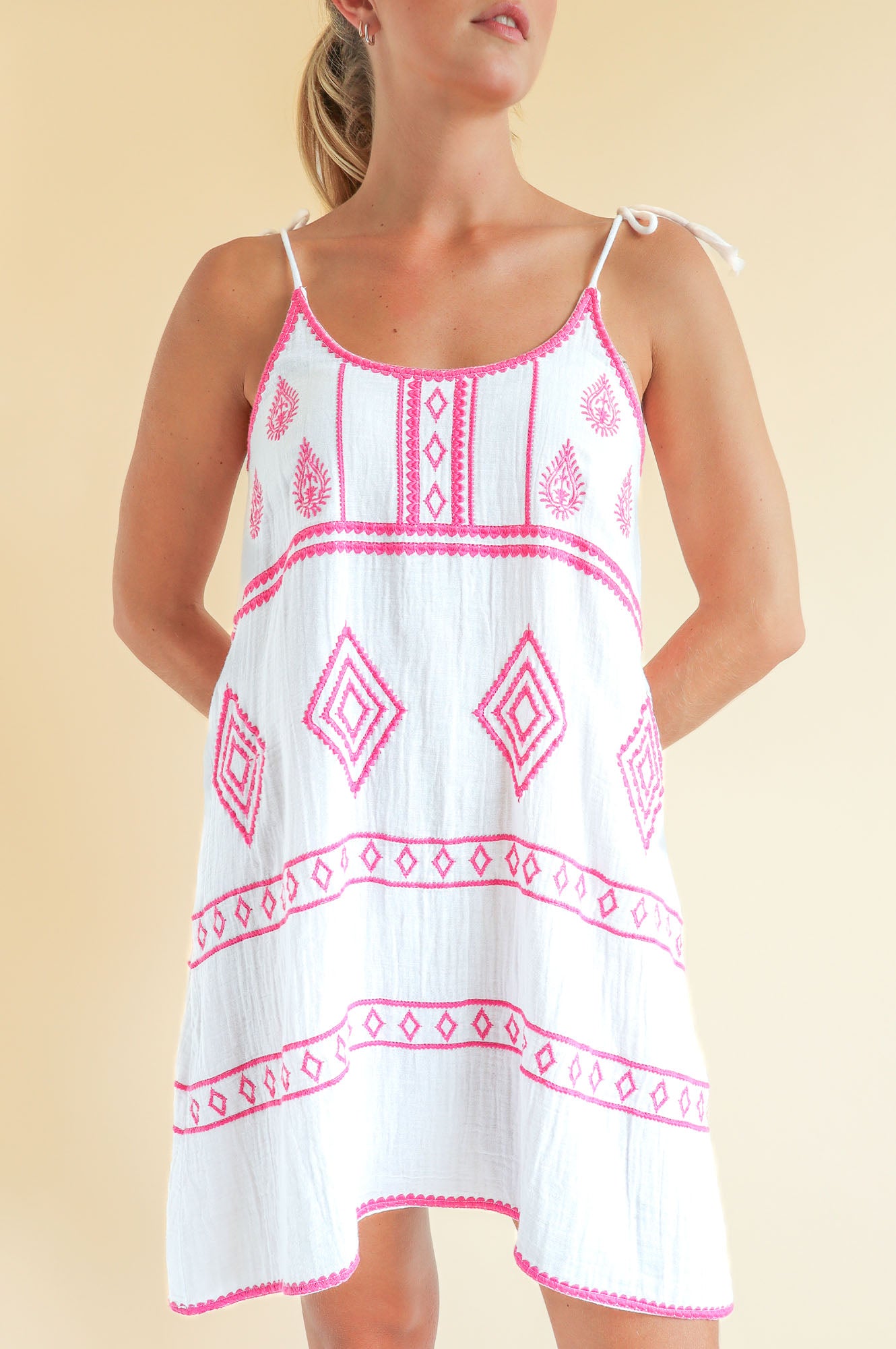Imogen Dress - Elegant White & Pink Floral Summer Dress for Women | Perfect for Weddings, Parties & Casual Outings