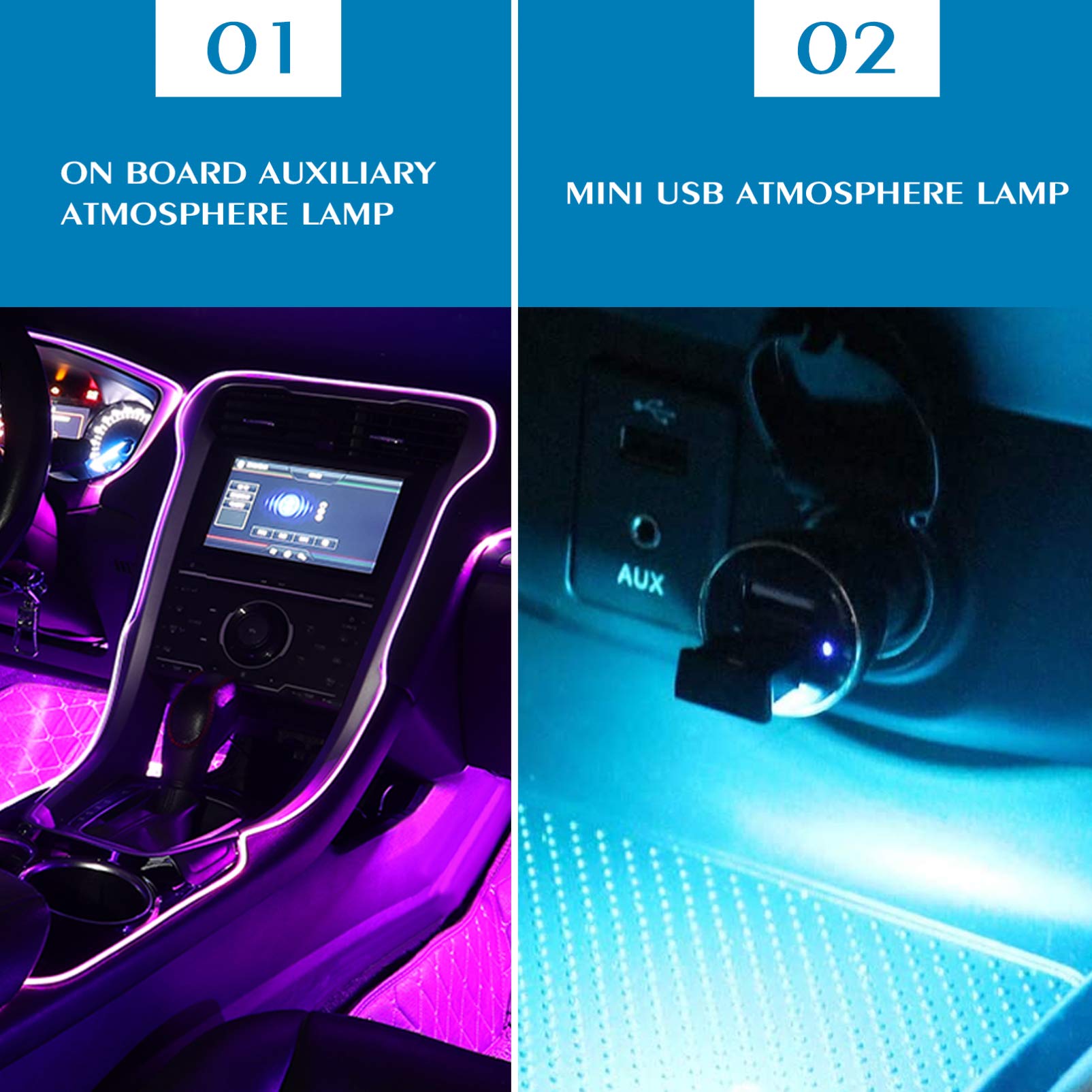 USB LED Car Interior Ambient Lighting - Decorative Atmosphere Lamp for Auto Vehicle, Night Light Bulbs - Perfect for Night Driving & Interior Decoration