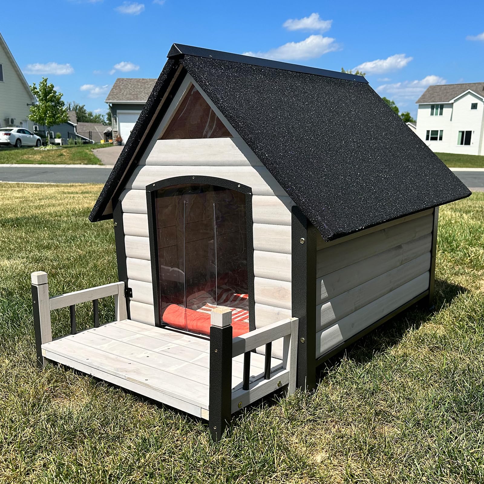 Upgraded Outdoor Dog House with Iron Frame - Chew-Proof Dog Cage for Small, Medium & Large Dogs - Raised Floor & Custom Plastic Feet Pads - Perfect for Backyard, Patio & Kennel Use