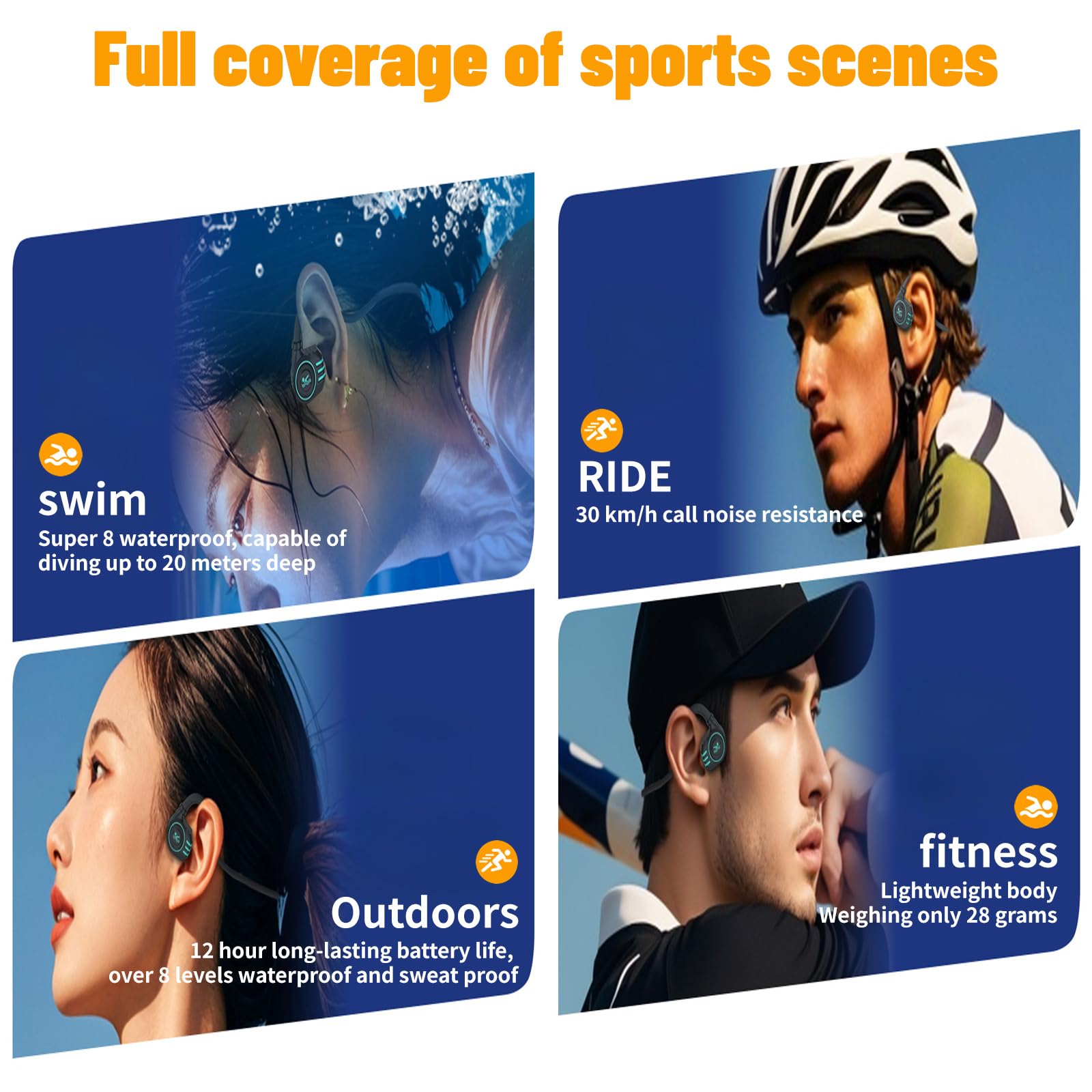 Wireless Bone Conduction Headphones - Open Ear Bluetooth Sport Headphones with Built-in Mic, IPX68 Waterproof & Sweatproof for Running, Cycling, Gym Workouts - Perfect for Outdoor Activities & Fitness Enthusiasts