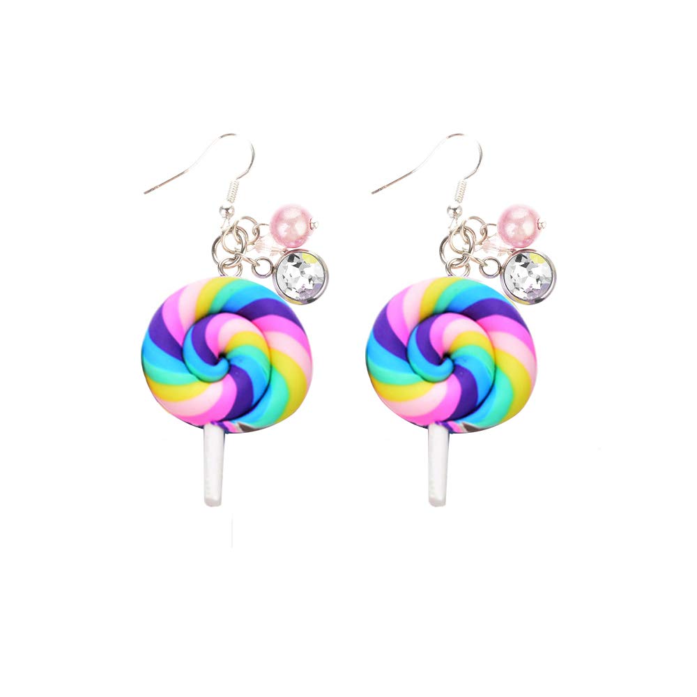 MJartoria Colorful Rainbow Lollipop Dangle Earrings for Women & Teen Girls - Cute Candy Pendant Jewelry for Parties, Gifts & Everyday Wear