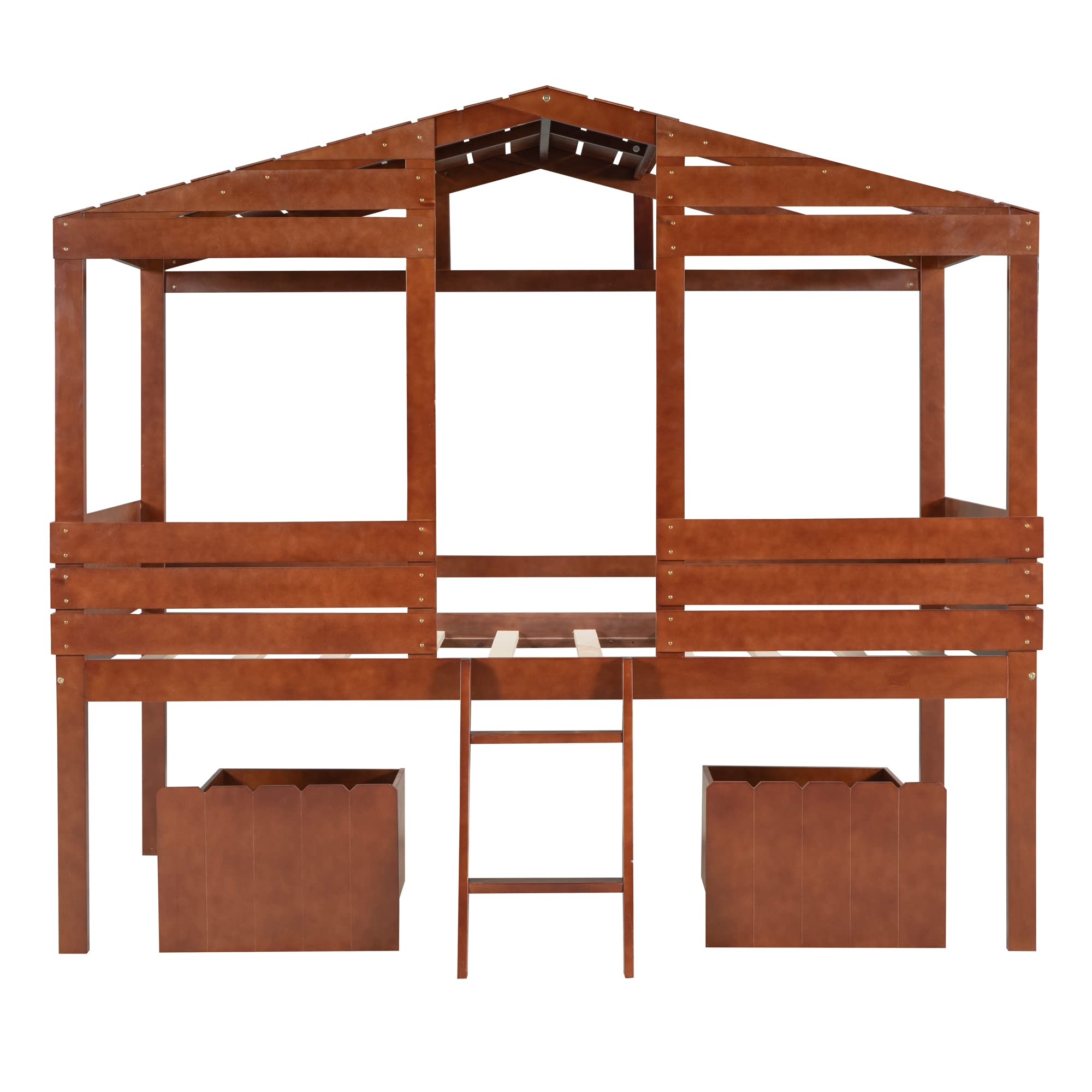 Softsea Twin House Loft Bed with Storage - Kids Play & Sleep Space