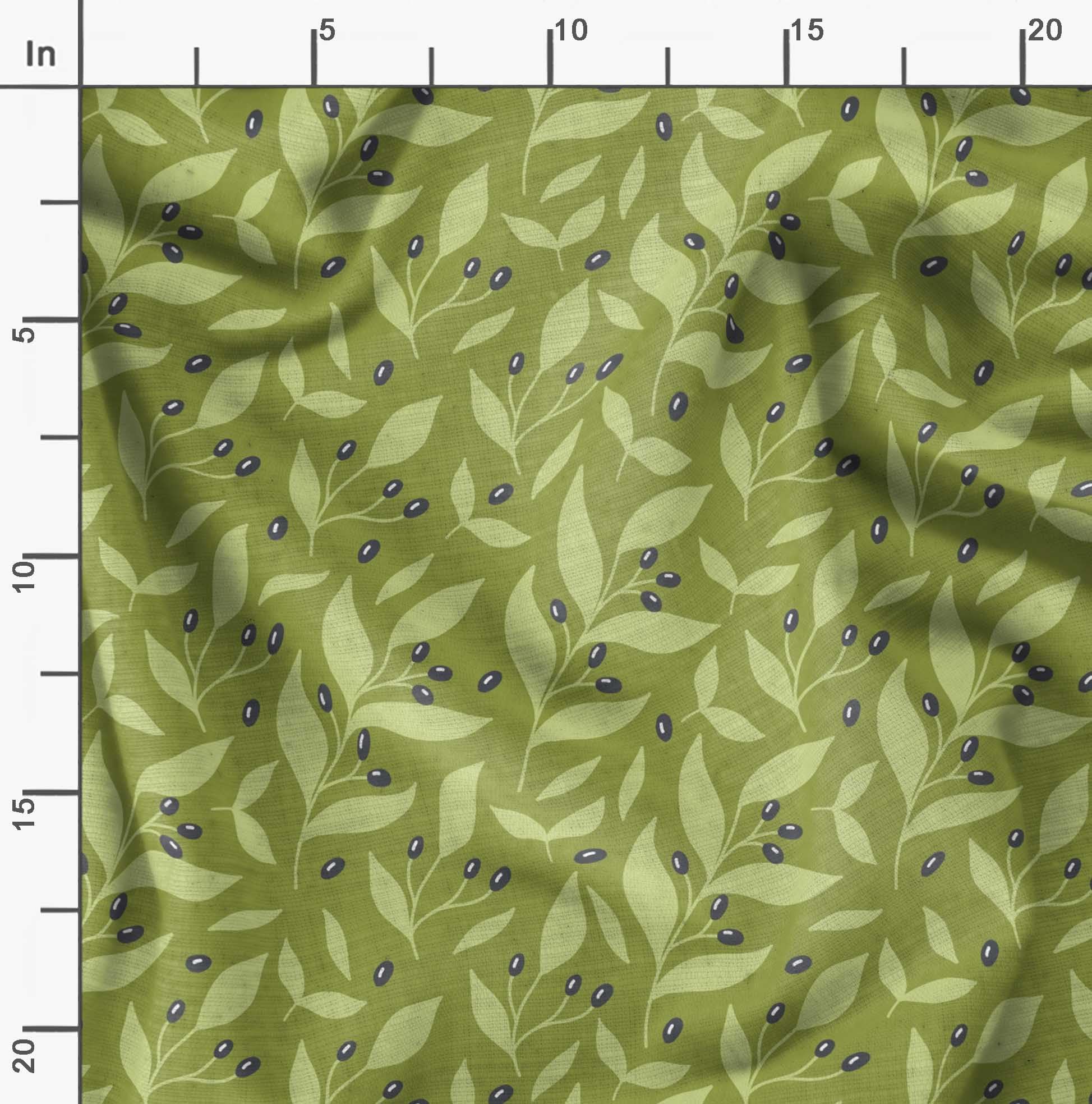 Soimoi Moss Georgette Green Fabric by The Yard - 42 Inch Wide Printed Fabric with Black Berries & Leaves Design - Bold Striking Patterns for Dresses, Scarves, Curtains & Home Decor
