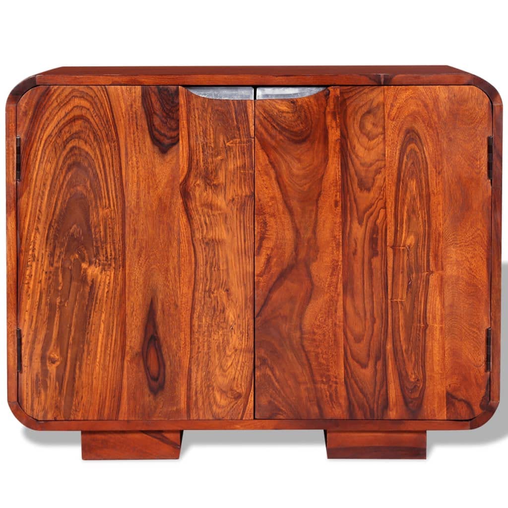 Solid Sheesham Wood Side Cabinet - Rustic Floor Storage Cabinet & Nightstand for Living Room, Hallway, Office - 29.5