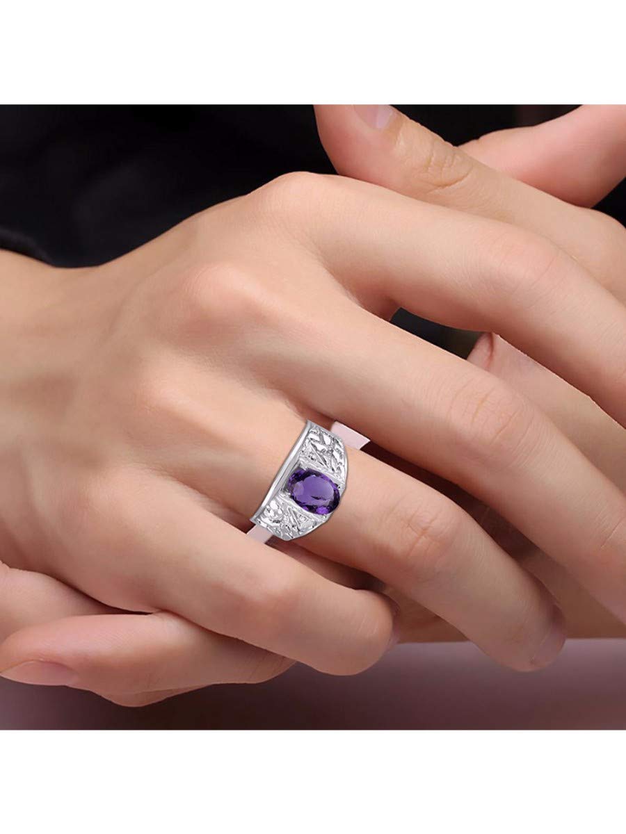 Rylos Men's Designer Nugget Ring: 9X7MM Oval Gemstone & Sparkling Diamonds, Sterling Silver Birthstone Rings for Men (Sizes 8-13) - Perfect for Gifts, Weddings, and Everyday Wear