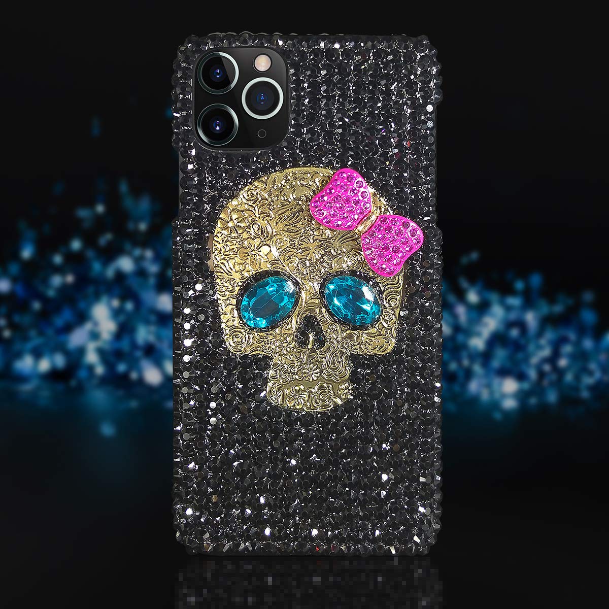 Luxury 3D Shiny Crystal Rhinestone Skull Case for iPhone 11 Pro Max - Sparkle Bling Diamond Hard PC Cover with Metal Crossbones Design | Perfect for Parties, Nightlife & Fashion Accessories